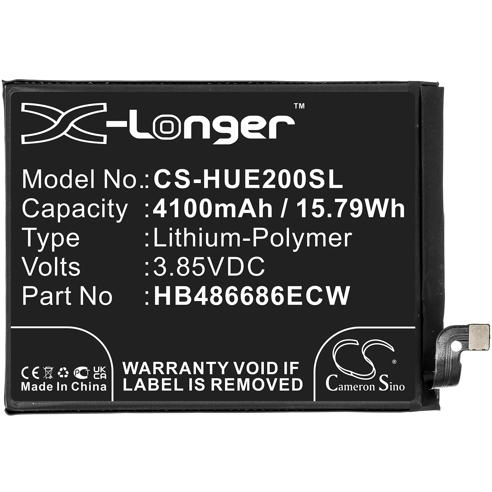 CS-HUE200SL : Battery for Huawei Enjoy 20 Plus, Enjoy 20 Plus 5G Standard Edition, FRL-AN00a and others - Replaces Huawei HB486686ECW - Image 3