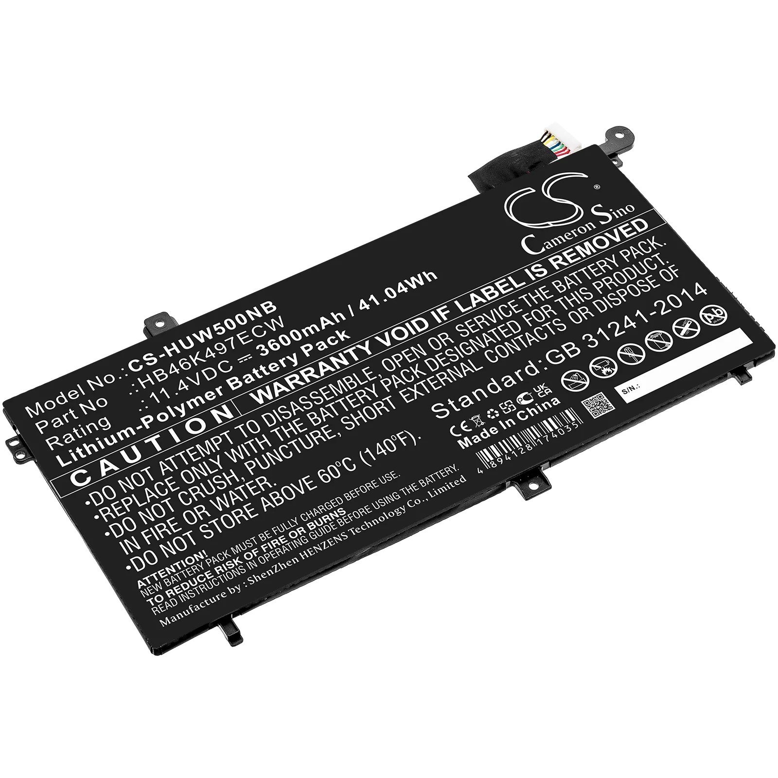 CS-HUW500NB : Battery for Huawei MateBook D, 53010BAJ, Matebook D I5 8G and others - Replaces Huawei HB46K497ECW