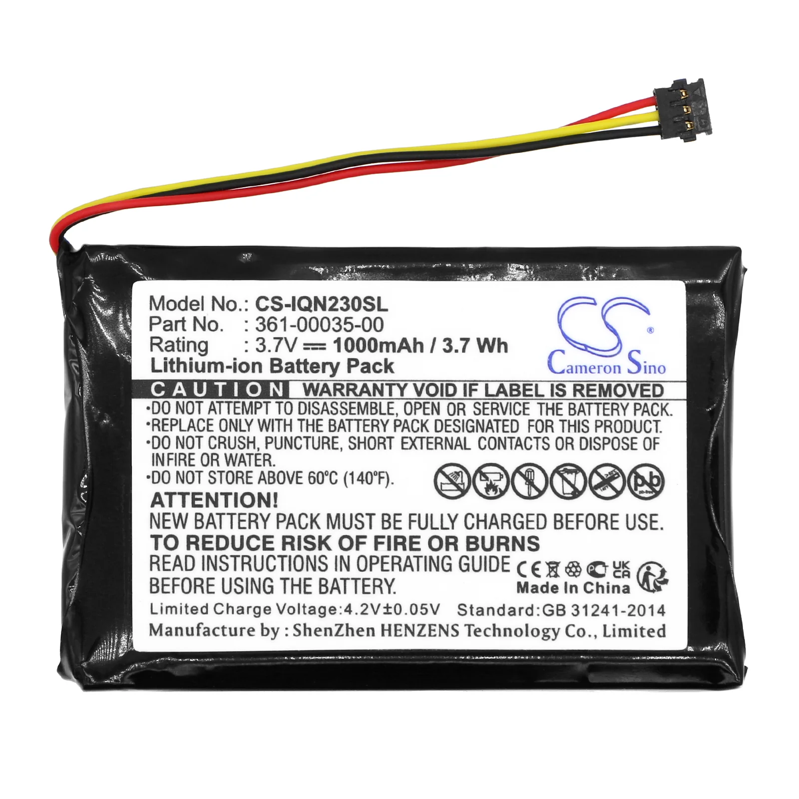 CS-IQN230SL : Battery for Garmin Nuvi 2300, Nuvi 2300LM, Nuvi 2350LT and others - Replaces Garmin 361-00035-00, 361-00035-02