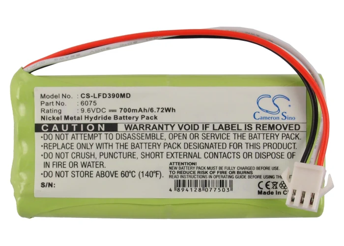CS-LFD390MD : Battery for Toitu FD390 Doppler, FD390 - Replaces Toitu 6075 - Image 5