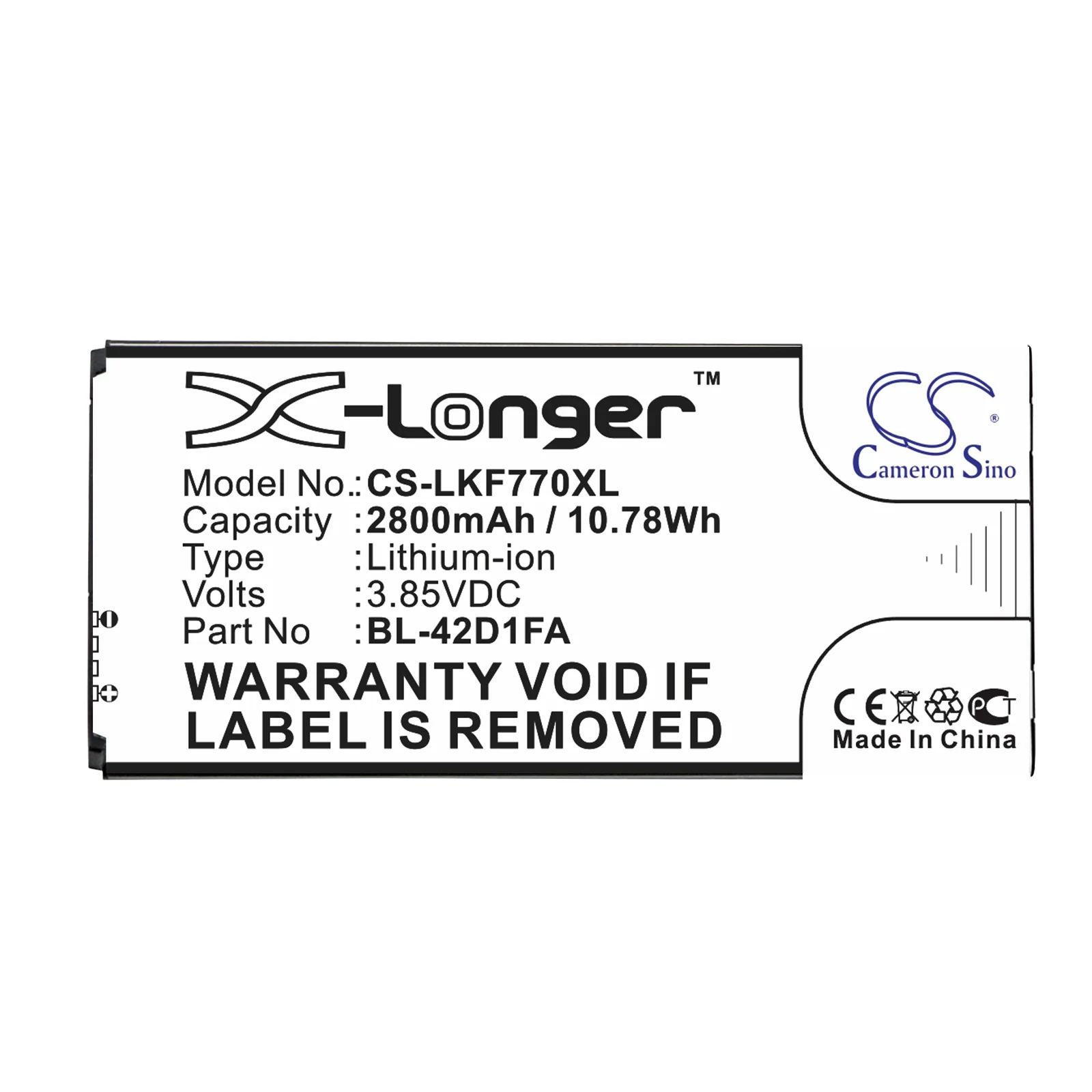 CS-LKF770XL : Battery for LG G5 Mini, F770S, X5 and others - Replaces LG BL-42D1FA, EAC63238201 - Image 3
