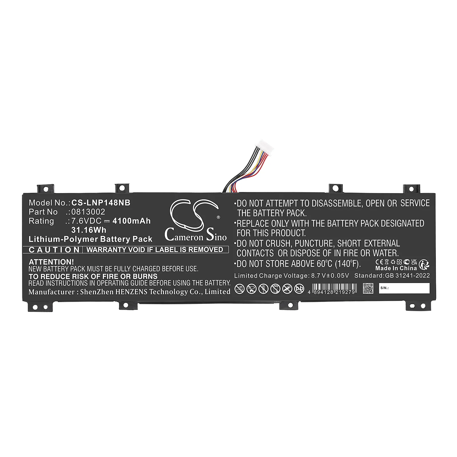 CS-LNP148NB : Battery for Lenovo IdeaPad 100S-14IBR, IdeaPad 100S-14IBR 80R9, IdeaPad 100S-14IBR(80R9002WGE) and others - Replaces Lenovo 0813002, 5B10K65026, NC140BW1-2S1P - Image 5