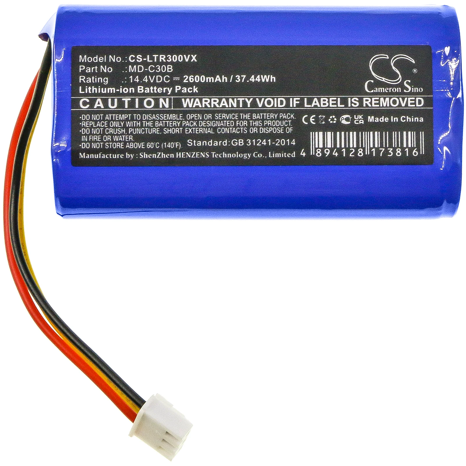 CS-LTR300VX : Battery for Liectroux E30, C30B, C30B 2D and others - Replaces Liectroux MD-C30B - Image 3