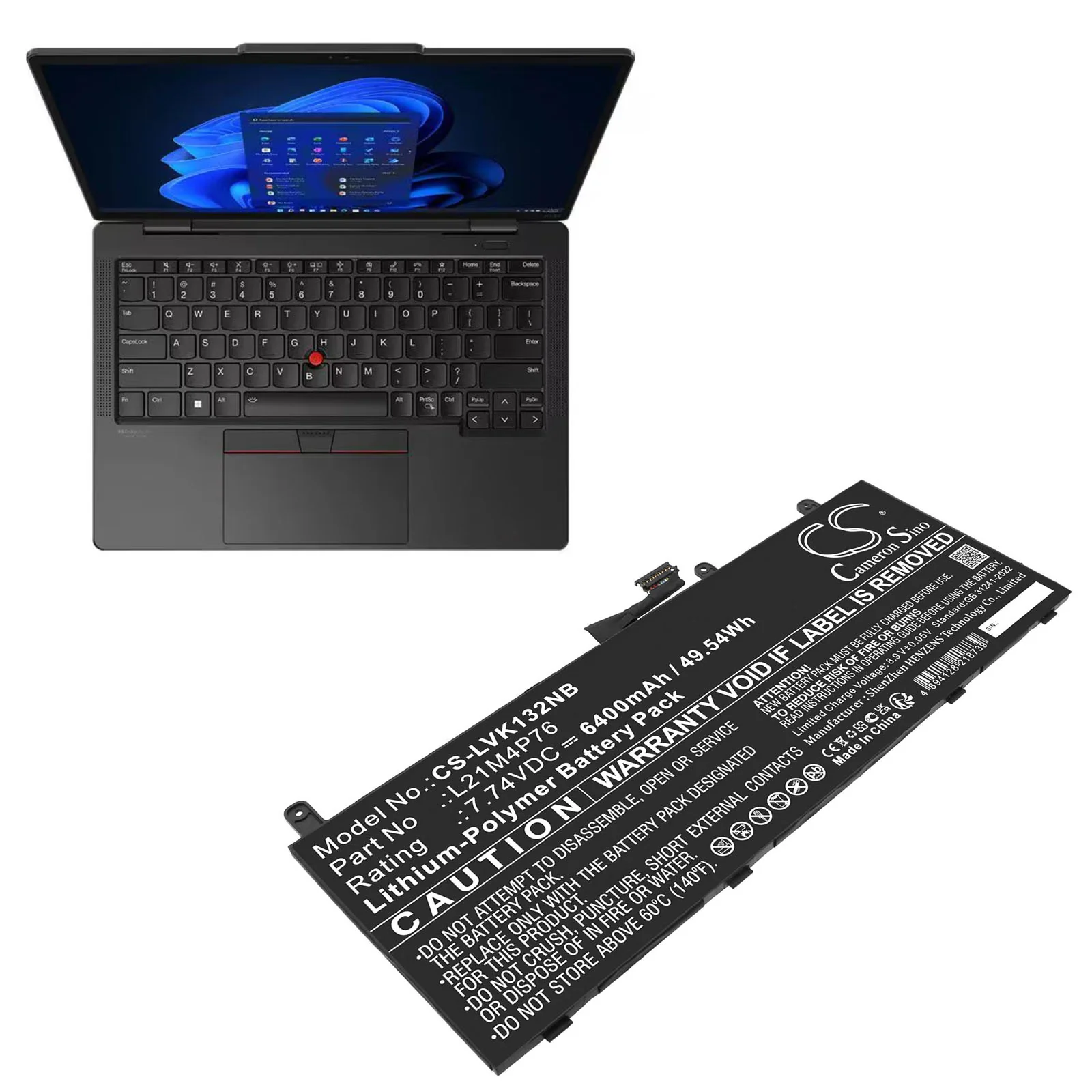 CS-LVK132NB : Battery for Lenovo ThinkPad X13S GEN 1-21BX000EHV, ThinkPad X13S GEN 1-21BX000GSC, ThinkPad X13S GEN 1-21BX000HMB and others - Replaces Lenovo 5B10W51878, 5B11M90079, L21C4P76 and others - Image 2
