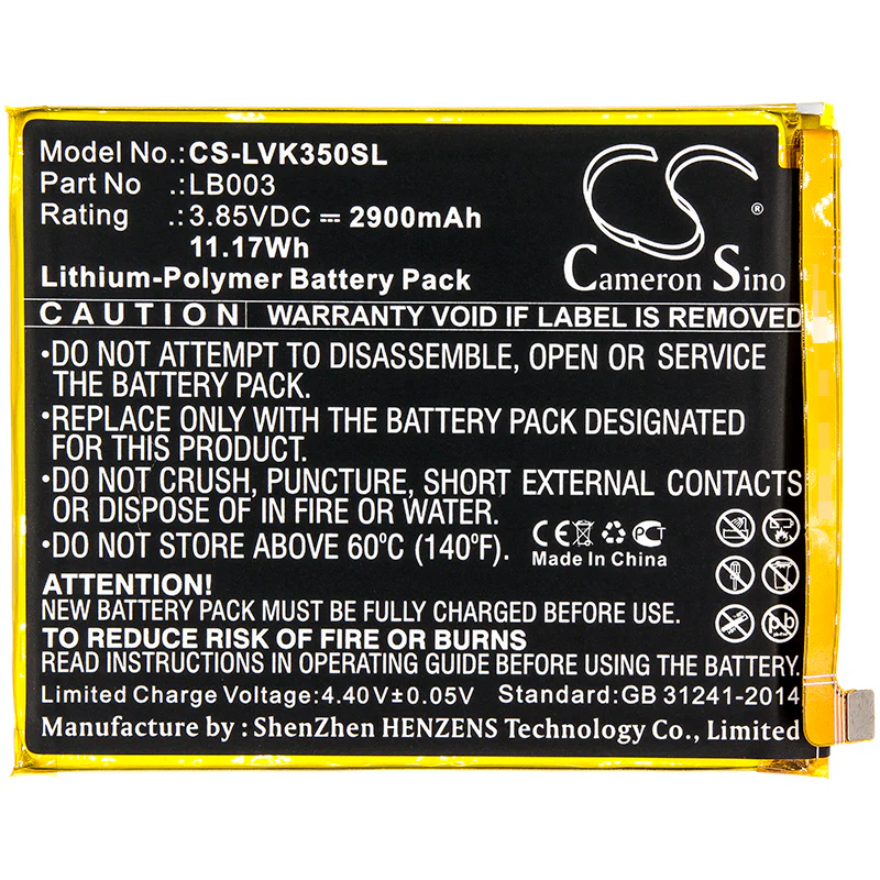 CS-LVK350SL : Battery for Lenovo K5, K5 Dual SIM, K350t - Replaces Lenovo LB003 - Image 3