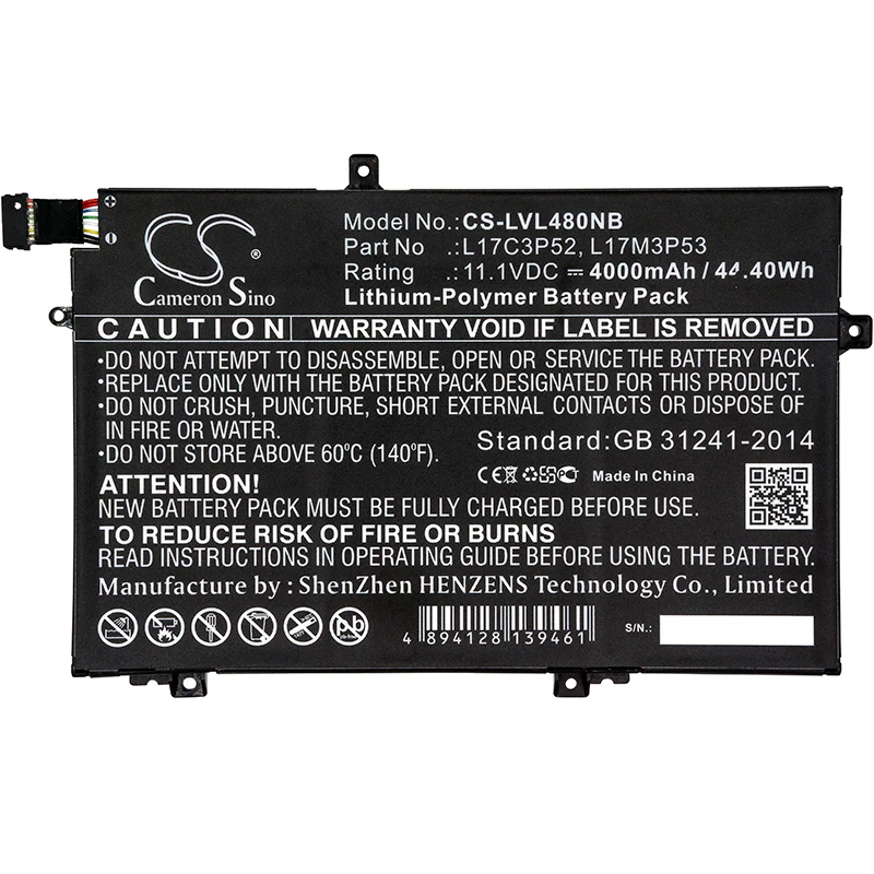 CS-LVL480NB : Battery for Lenovo ThinkPad L480, ThinkPad L580, 20LS001WAU and others - Replaces Lenovo L17C3P52, L17M3P53, SB10K97613 and others - Image 3