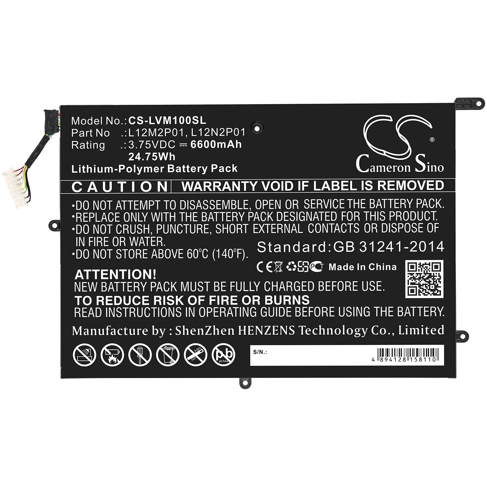 CS-LVM100SL : Battery for Lenovo ThinkPad Tablet 2 3679 - 10.1, Miix 10, Z2760 - Replaces Lenovo L12M2P01, 121500184, 1ICP4/83/102-2 and others - Image 3