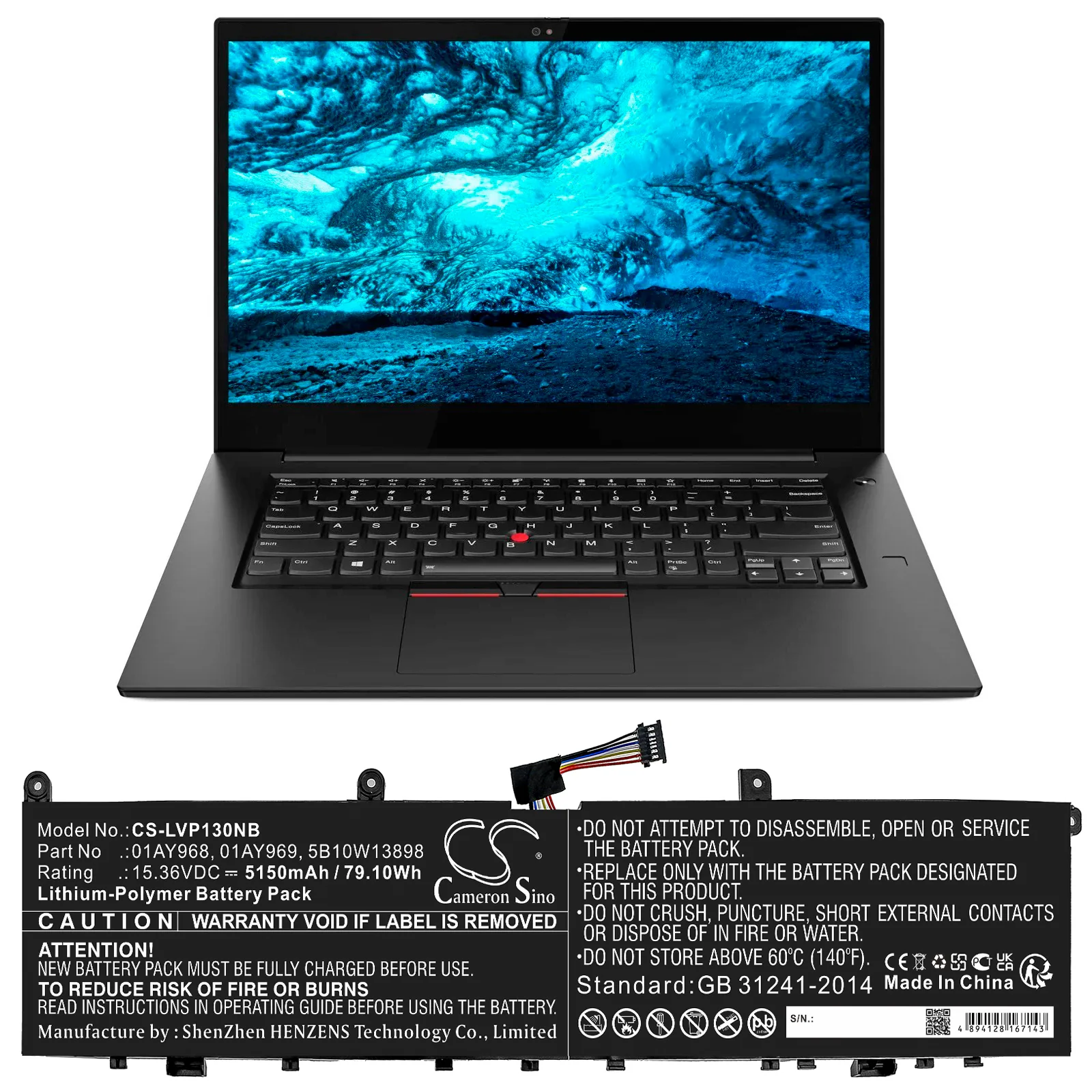 CS-LVP130NB : Battery for Lenovo ThinkPad P1 (20MD000DGE), ThinkPad X1 YINSHI 20MFA002CD, ThinkPad X1 Extreme-20MF000XGE and others - Replaces Lenovo 01AY968, 01AY969, 4ICP4/67/141 and others - Image 5