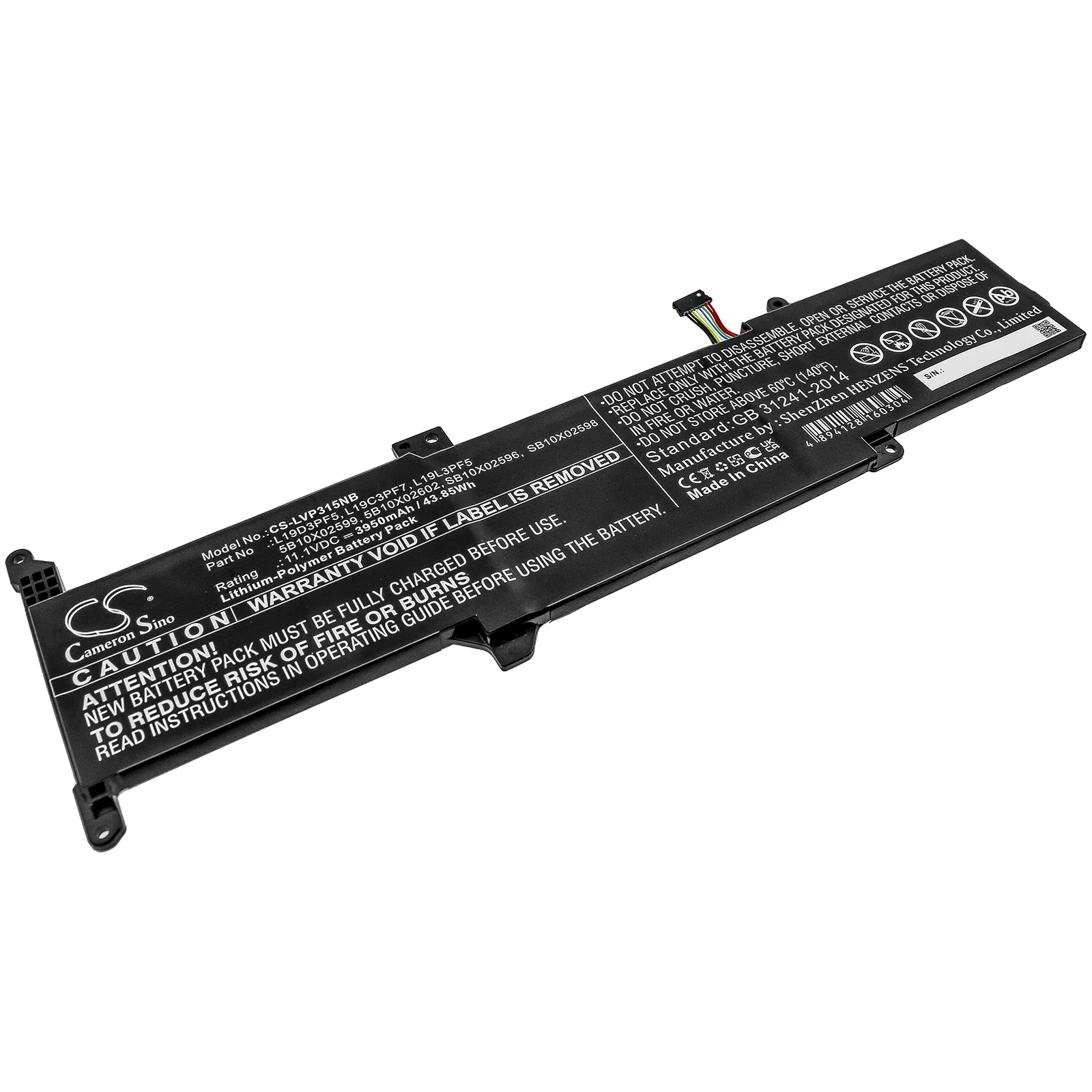 CS-LVP315NB : Battery for Lenovo Ideapad 3-15, ideapad 3-14IML05 81WA005WAU, ideapad 3-14IIL05 and others - Replaces Lenovo L19D3PF5, 5B10X02599, L19C3PF7 and others