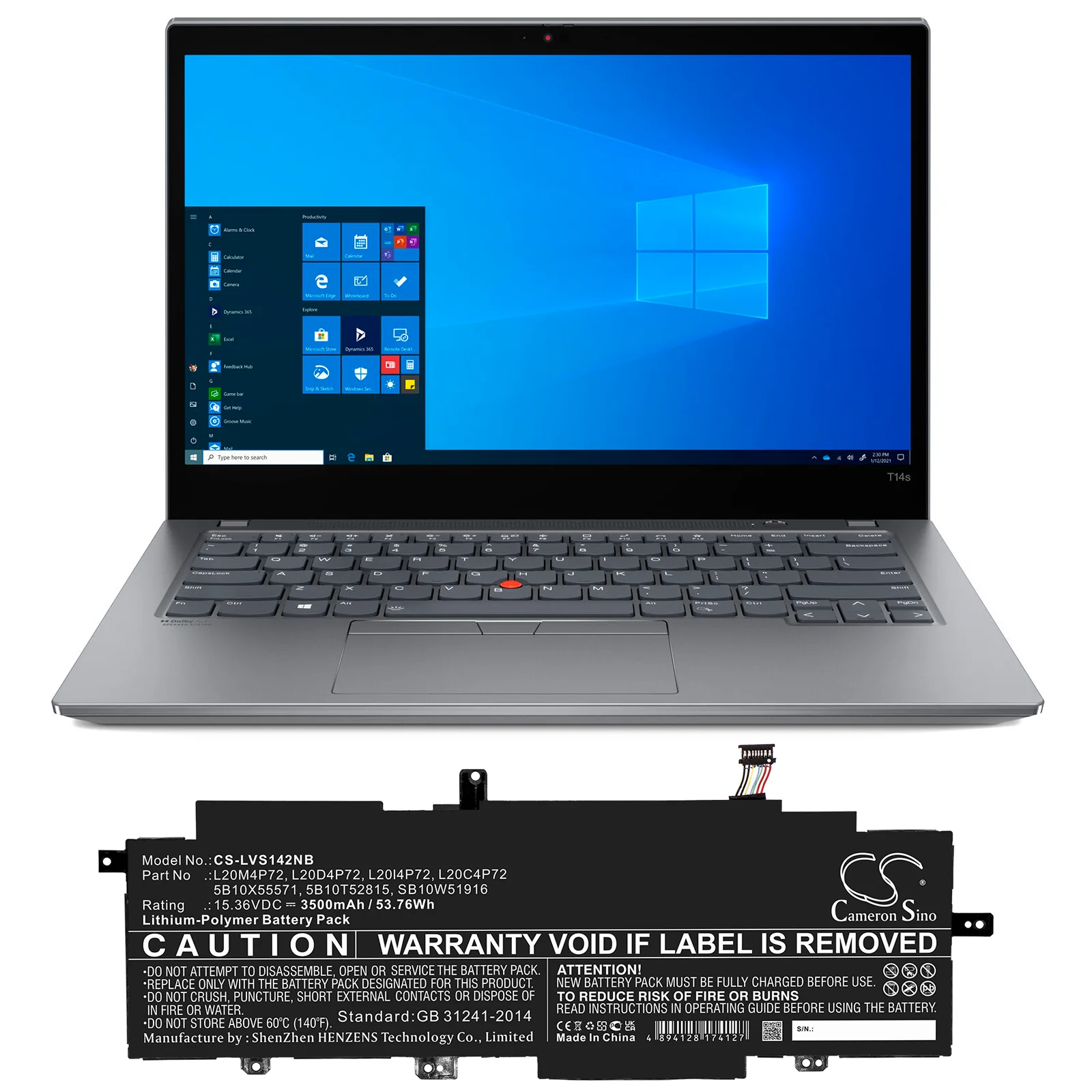 CS-LVS142NB : Battery for Lenovo ThinkPad T14s Gen 2, ThinkPad X13 Gen 2, TP00130A and others - Replaces Lenovo L20M4P72, L20D4P72, 5B10X55571 and others - Image 5