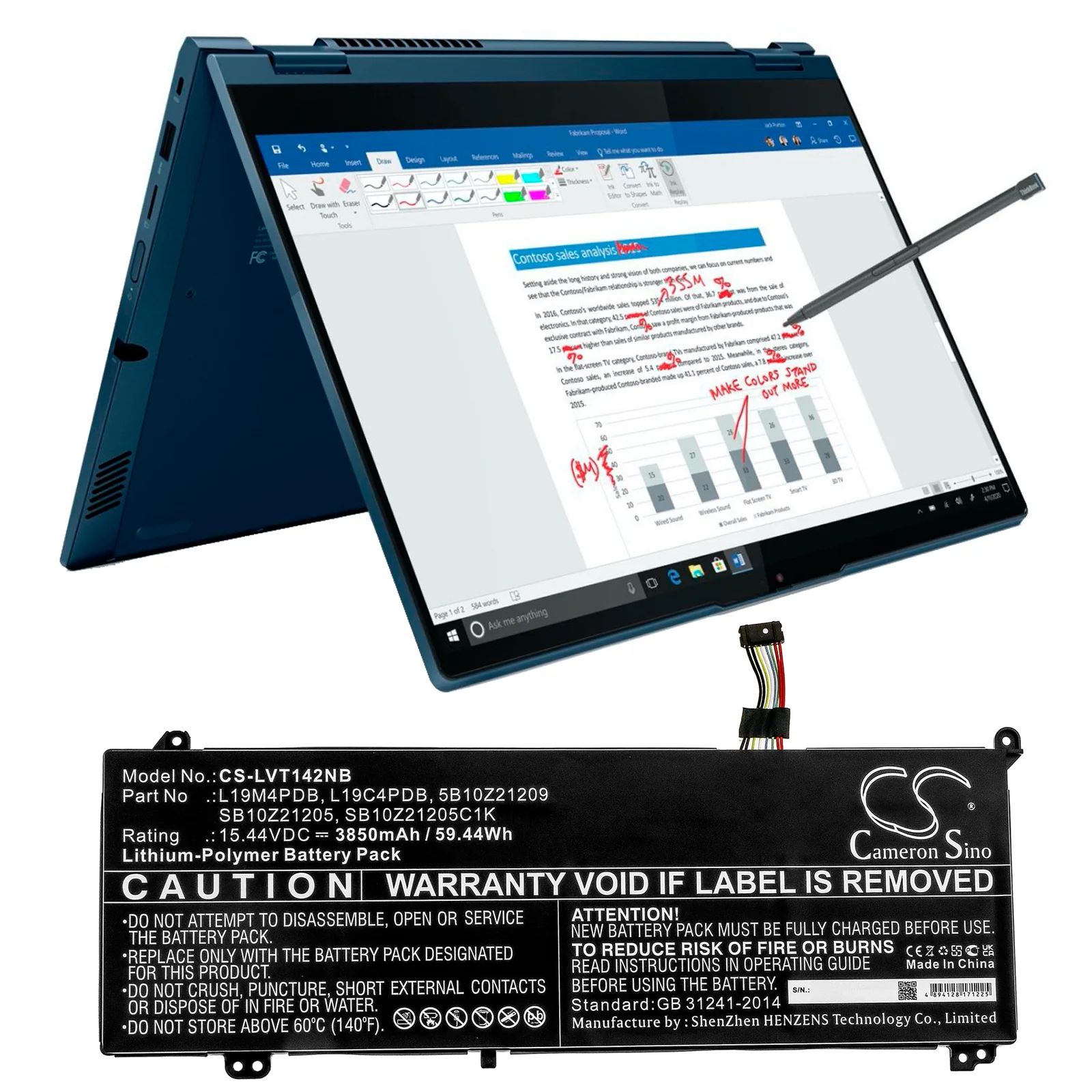 CS-LVT142NB : Battery for Lenovo ThinkBook 14s Yoga ITL-20WE000YAU, ThinkBook 14s Yoga ITL-20WE000VAU, ThinkBook 14s Yoga ITL-20WE000SAU and others - Replaces Lenovo L19M4PDB, L19C4PDB, 5B10Z21209 and others - Image 5