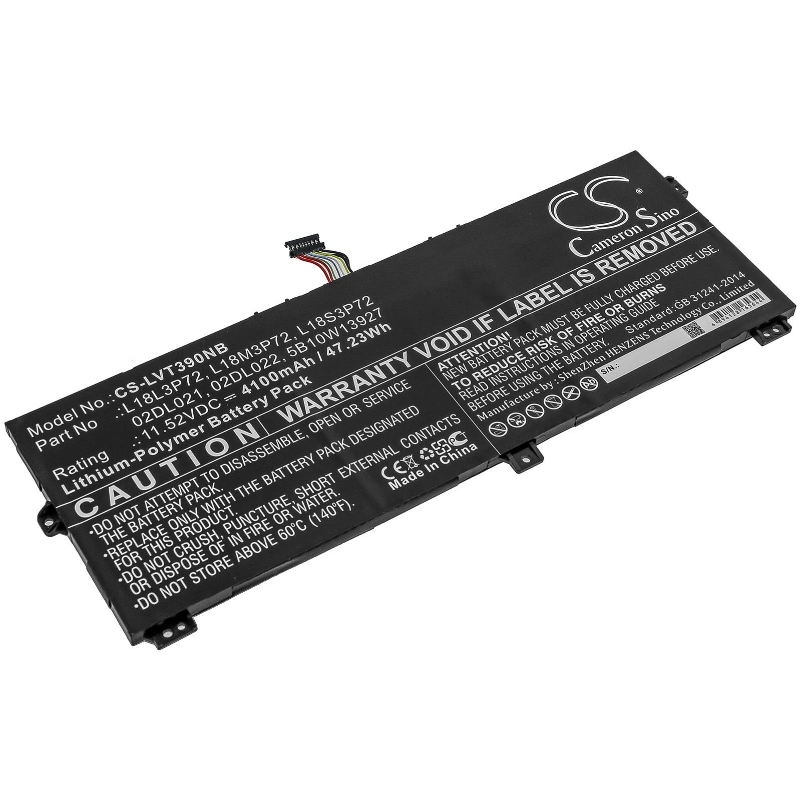 CS-LVT390NB : Battery for Lenovo X390 Yoga(05CD), ThinkPad X390 Yoga, X390 Yoga 08CD and others - Replaces Lenovo 02DL021, 02DL022, 5B10W13927 and others