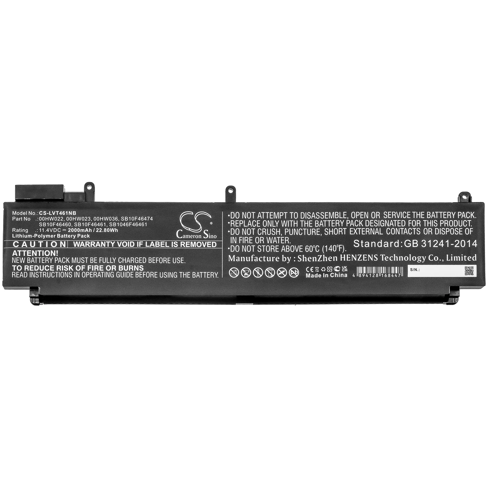 CS-LVT461NB : Battery for Lenovo ThinkPad T460s(20F9002YCD), T460s-2RCD, ThinkPad T460s(20F9A031CD) and others - Replaces Lenovo 00HW022, 00HW023, 00HW036 and others - Image 3