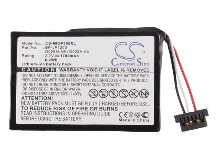 CS-MIOP350XL : Battery for Mitac Mio P710, Mio Spirit 480, Mio Spirit 485 and others - Replaces Mitac BL-LP1230/11-D00001U, 541380530005, BP-LP1200/11-D0001 MX and others - Image 6