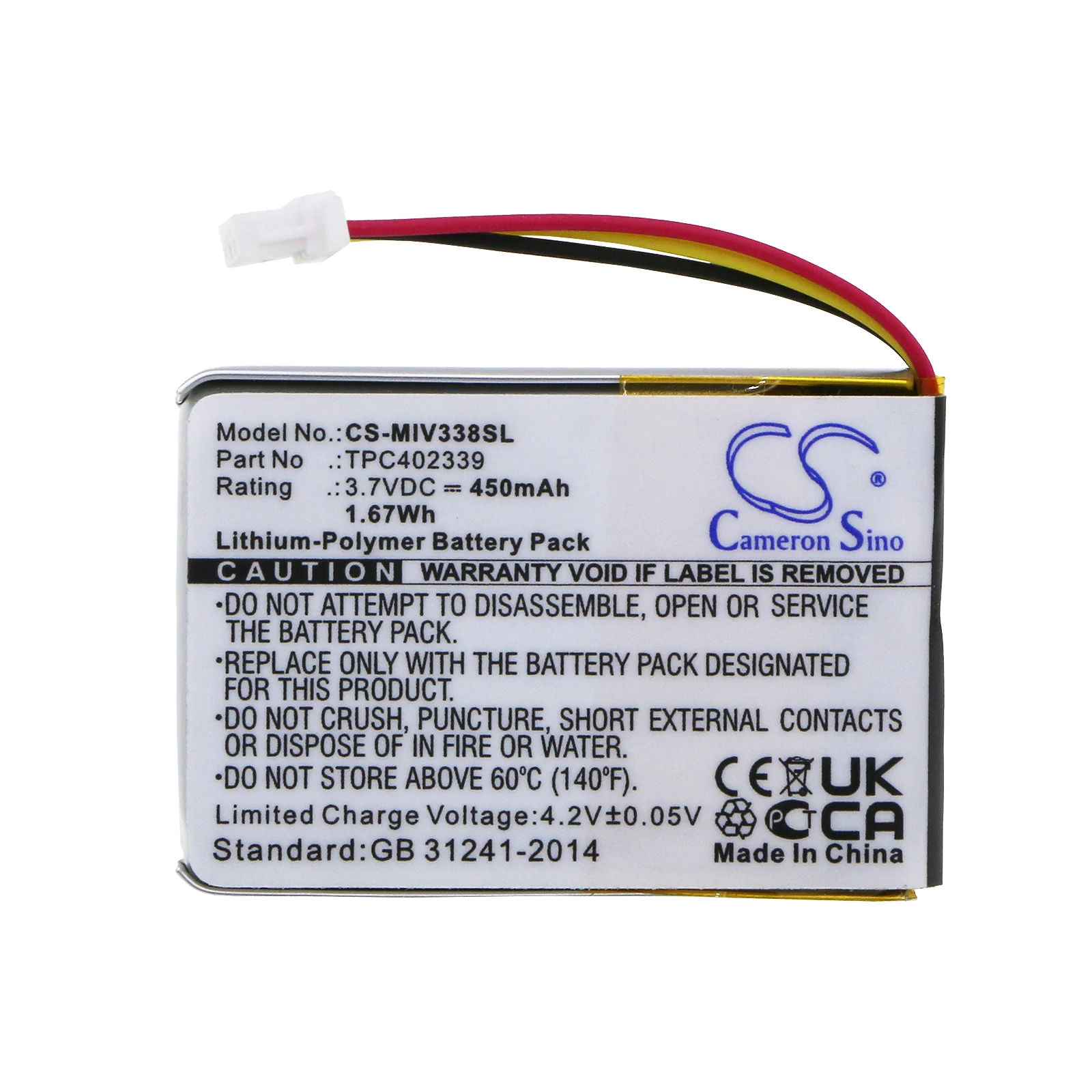 CS-MIV338SL : Battery for Mio Mivue 338, MiVue 366, MiVue 368 and others - Replaces Mio TPC402339 - Image 3