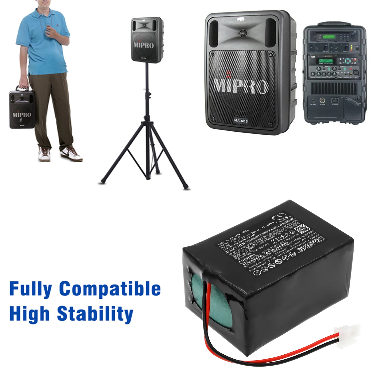 CS-MPA505SL : Battery for Mipro MA-505, MA-505 Portable Wireless PA System - Replaces Mipro MB-35 - Image 2