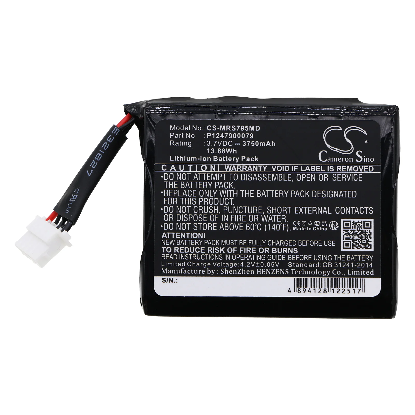 CS-MRS795MD : Battery for Masimo Radical-7 9500 Touchscreen, Radical Pulse Oximeter, Radical-7 Touch Pulsoximeter and others - Replaces Masimo P1247900079, 23794, 25950 and others - Image 3