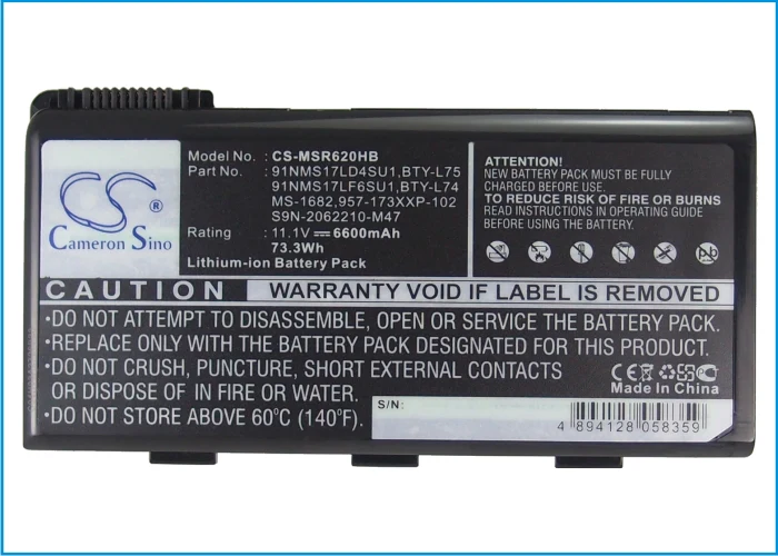 CS-MSR620HB : Battery for MSI A5000, MSI A6000, A6005 and others - Replaces MSI BTY-L74, BTY-L75, MS-1682 and others - Image 5