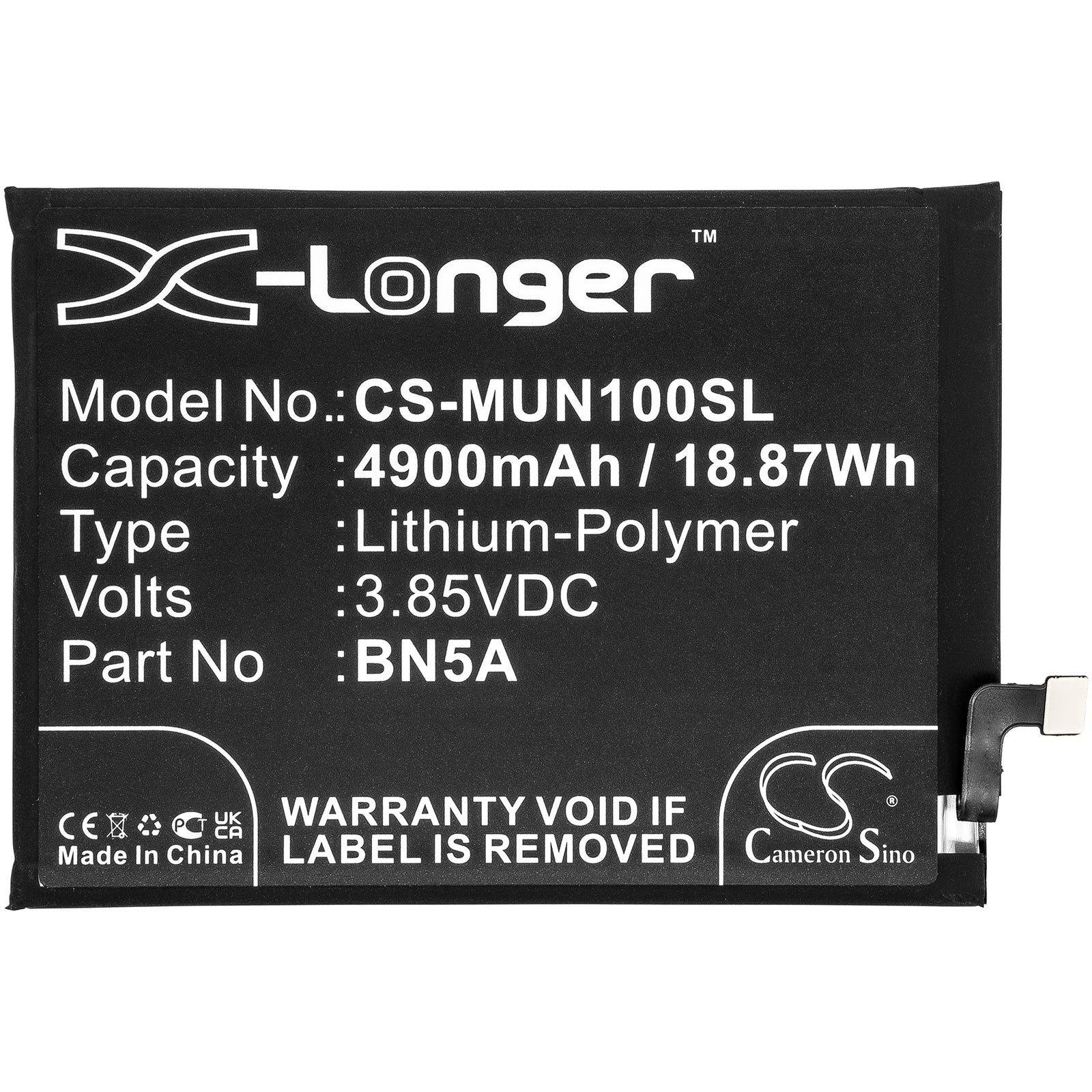 CS-MUN100SL : Battery for Poco M3 Pro 5G, M2103K19PI, M2103K19PG and others - Replaces Redmi BN5A - Image 3