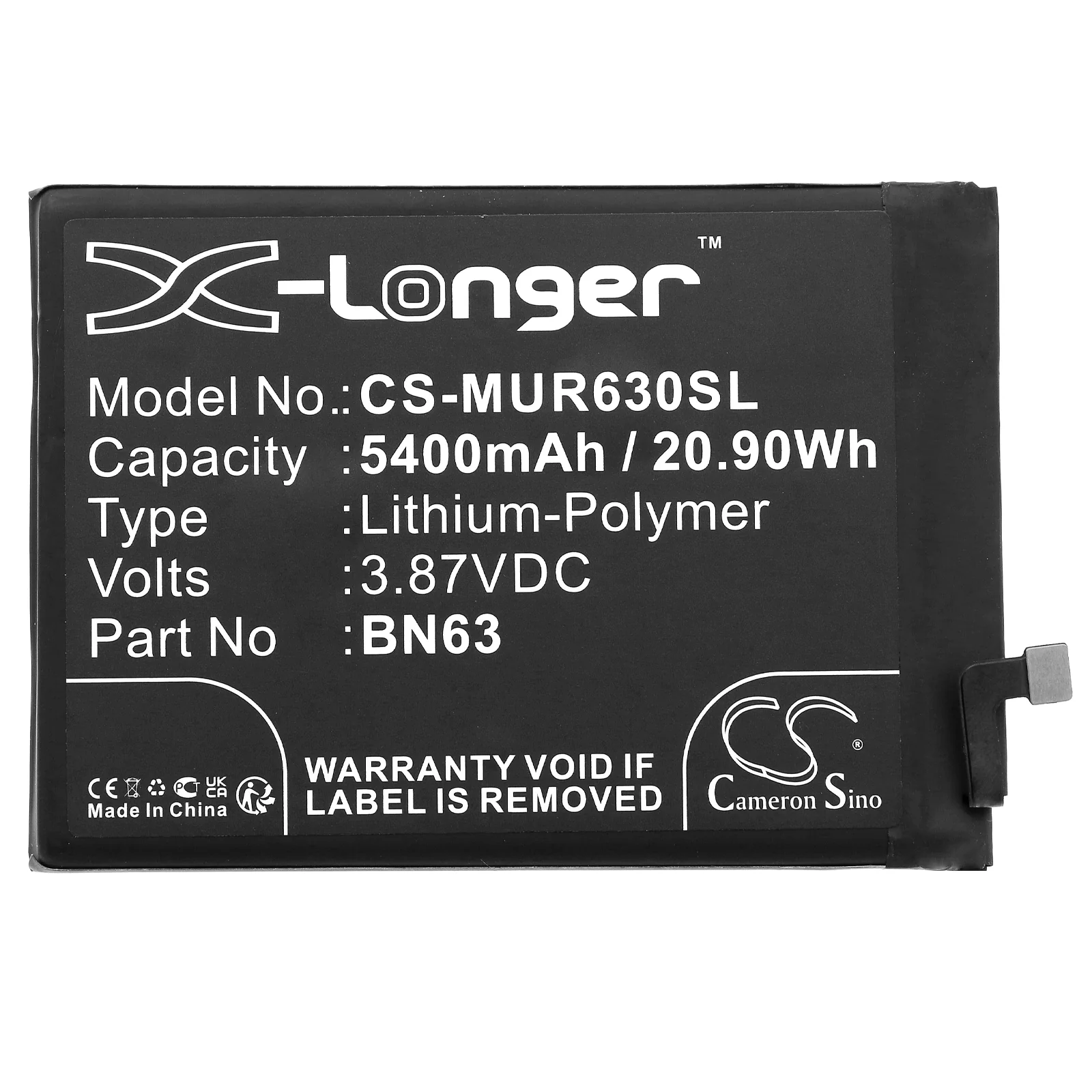 CS-MUR630SL : Battery for Redmi 10 Prime, 22011119TI - Replaces Redmi BN63 - Image 2