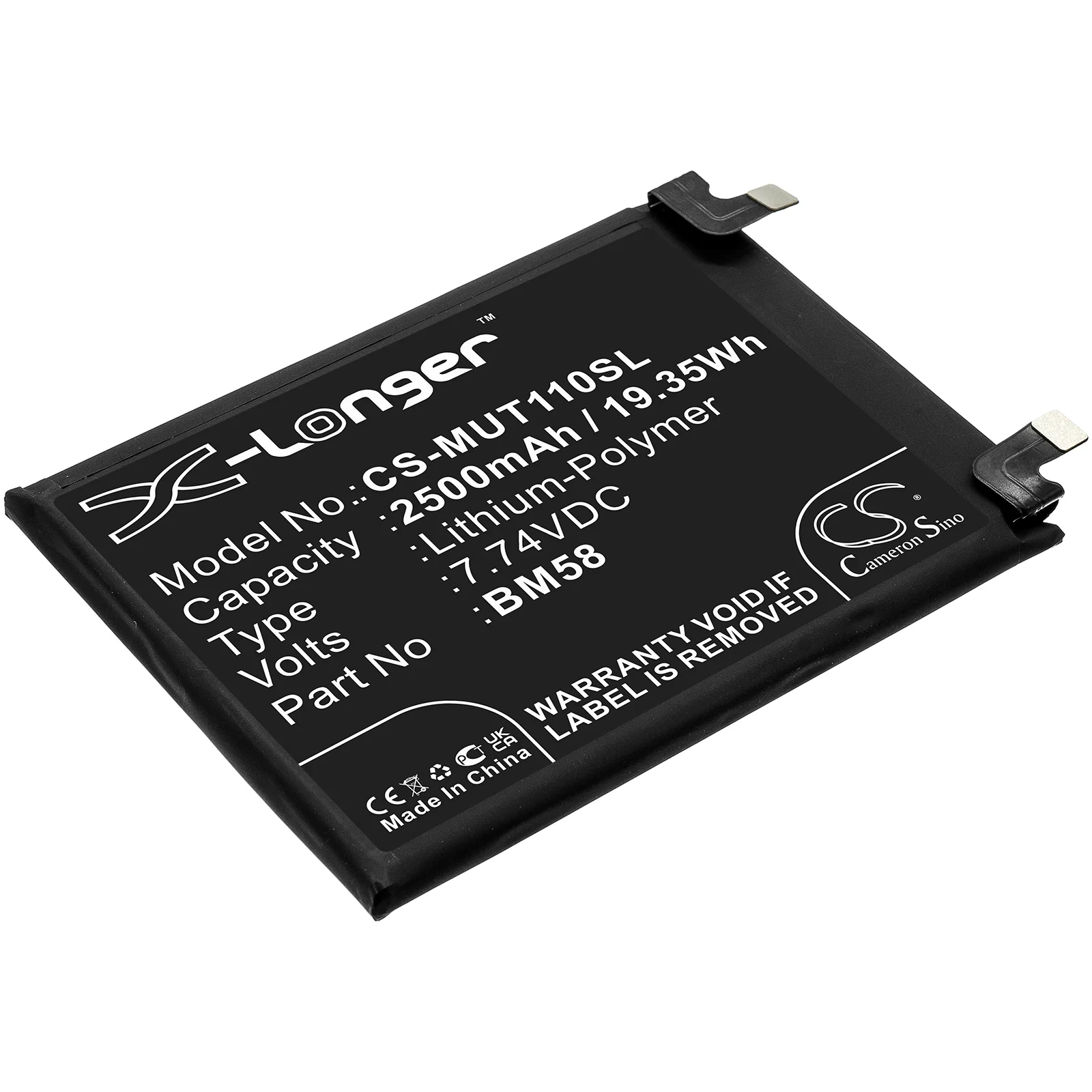 CS-MUT110SL : Battery for Xiaomi Mi 11T Pro 5G, 2107113SG - Replaces Xiaomi BM58