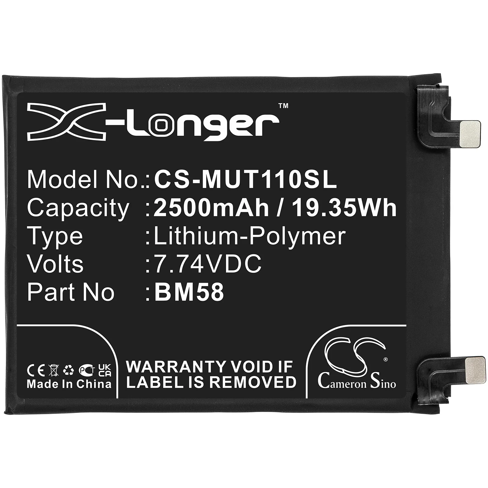 CS-MUT110SL : Battery for Xiaomi Mi 11T Pro 5G, 2107113SG - Replaces Xiaomi BM58 - Image 3