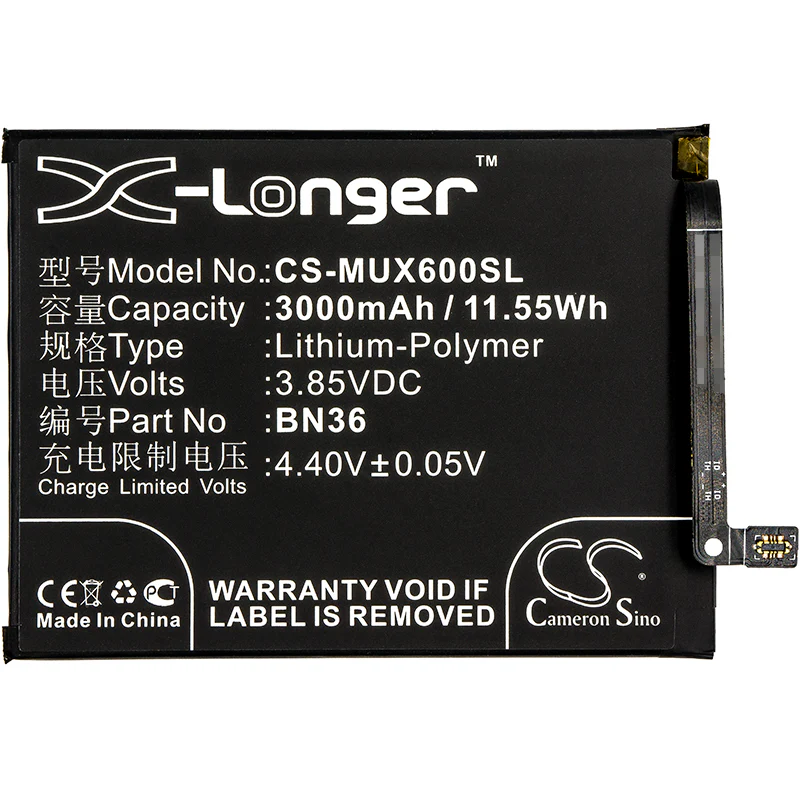 CS-MUX600SL : Battery for Xiaomi Mi 6X, Mi A2, Mi 6X Dual SIM and others - Replaces Xiaomi BN36 - Image 3