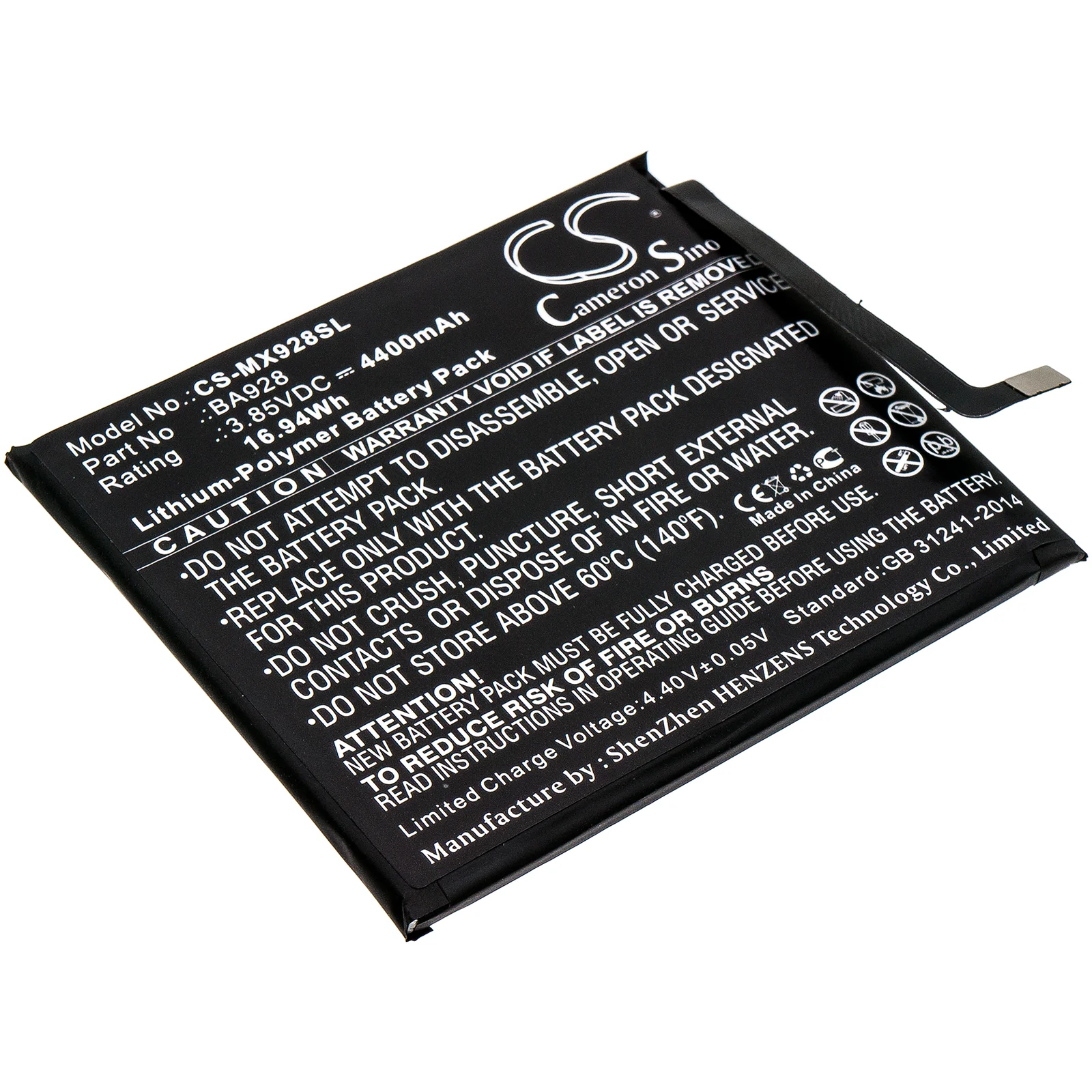CS-MX928SL : Battery for Meizu 16T, M928Q, M1928 - Replaces Meizu BA928