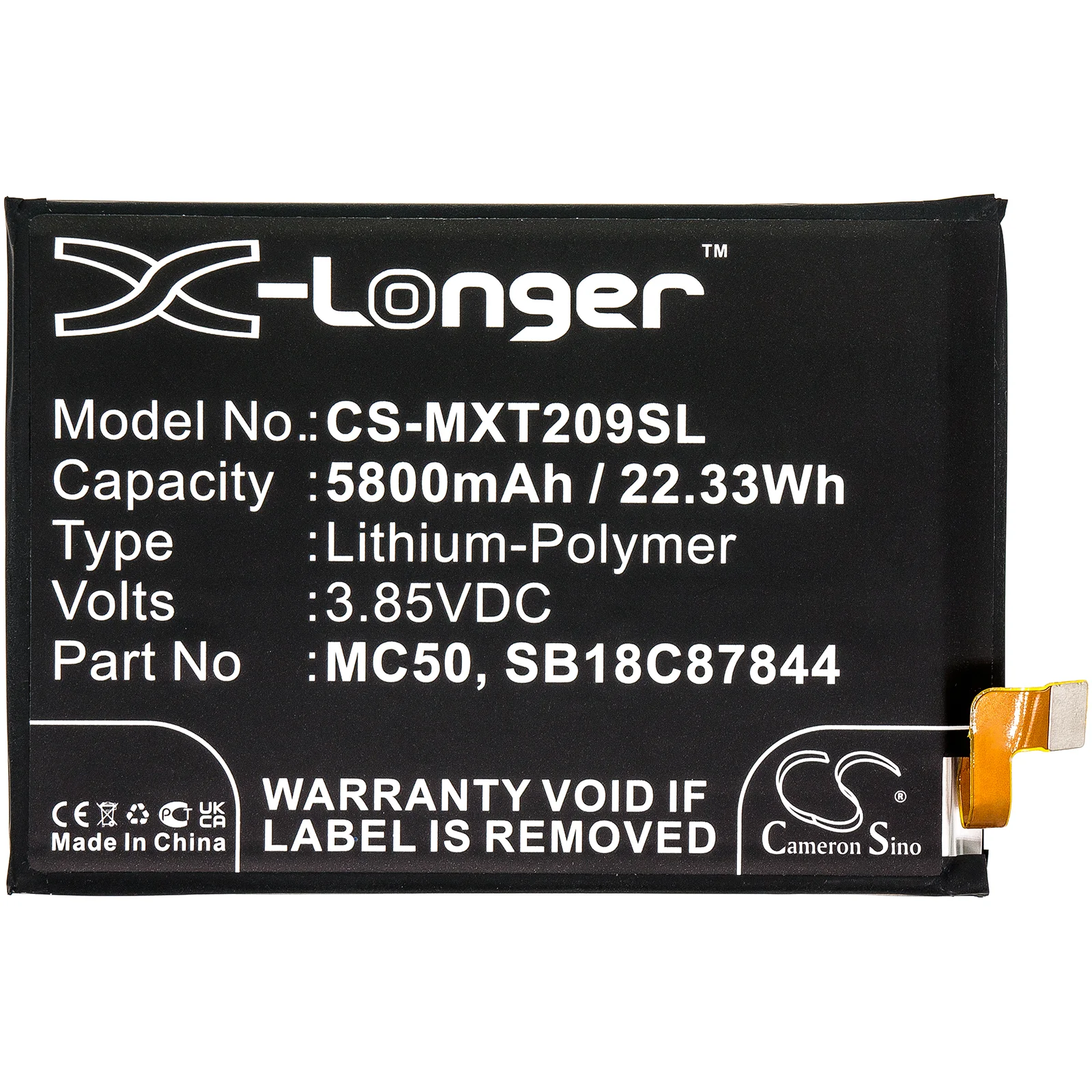 CS-MXT209SL : Battery for Lenovo K12 Pro, K12 Pro 2020, XT2091-8 and others - Replaces Motorola MC50, SB18C87844 - Image 3
