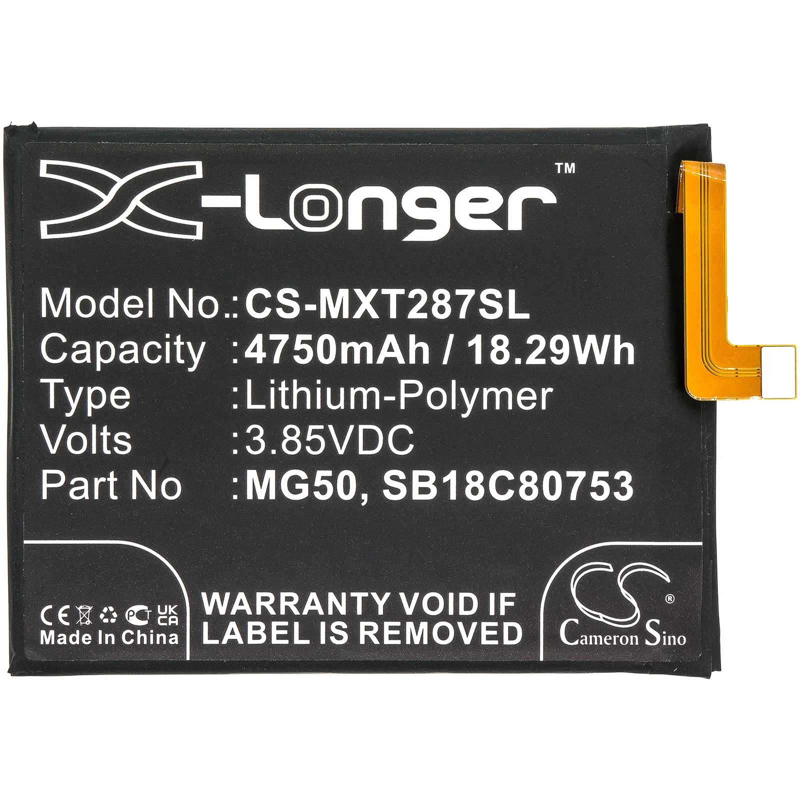 CS-MXT287SL : Battery for Motorola Moto G9 Plus, XT2087-1, XT2087-2 - Replaces Motorola MG50, SB18C80753 - Image 2