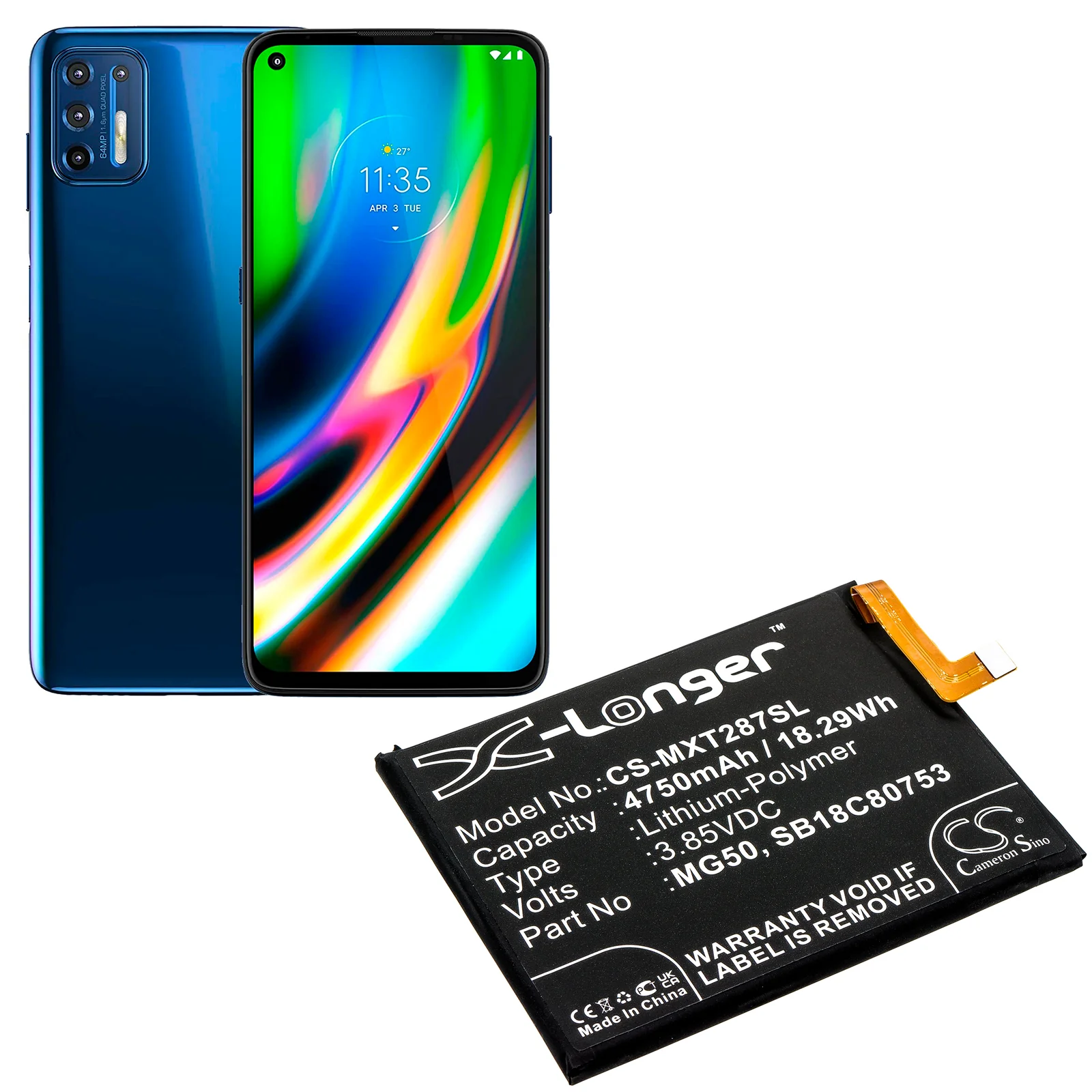 CS-MXT287SL : Battery for Motorola Moto G9 Plus, XT2087-1, XT2087-2 - Replaces Motorola MG50, SB18C80753 - Image 4