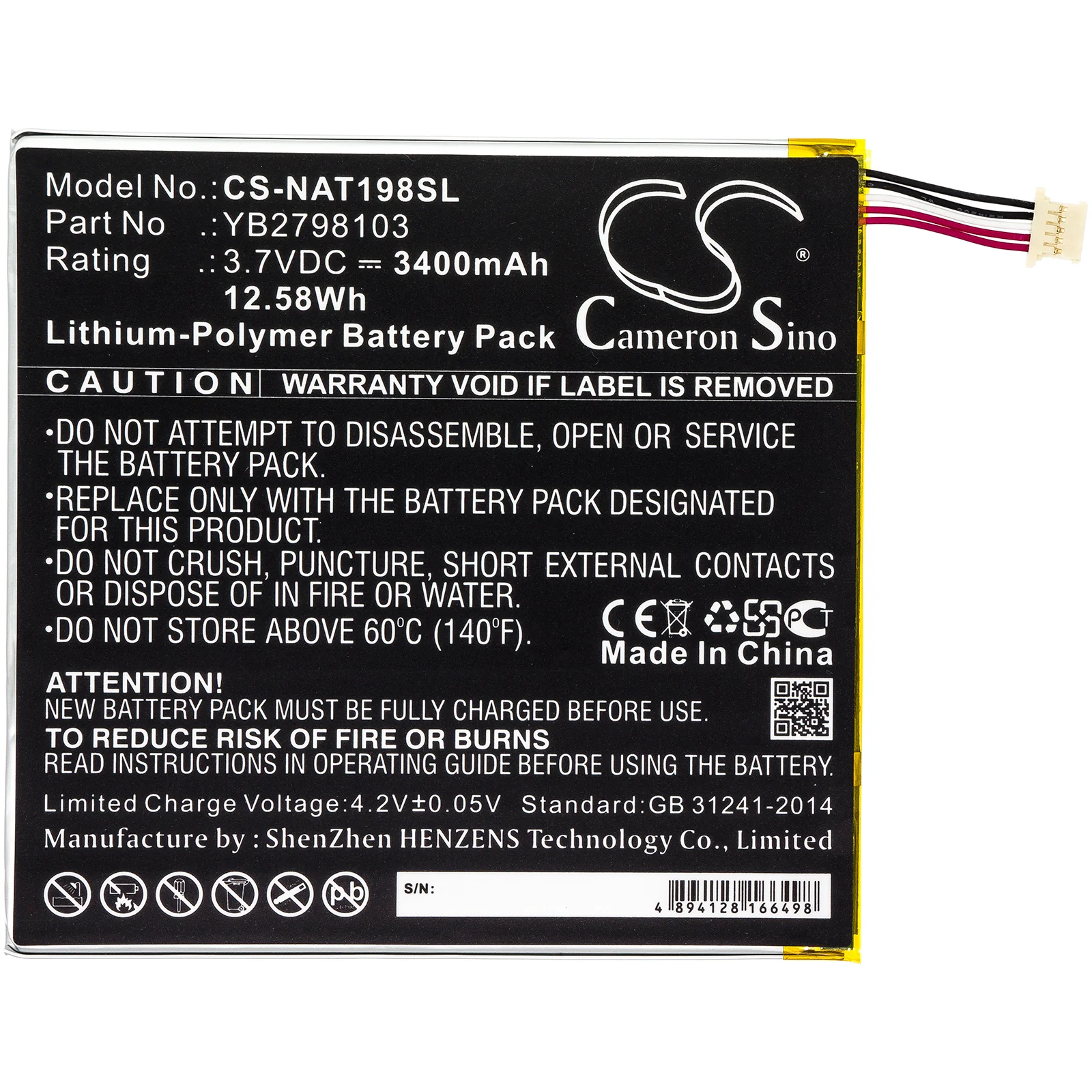CS-NAT198SL : Battery for ONN ONA19TB002, Tablet 8, 100005207 - Replaces ONN YB2798103 - Image 3
