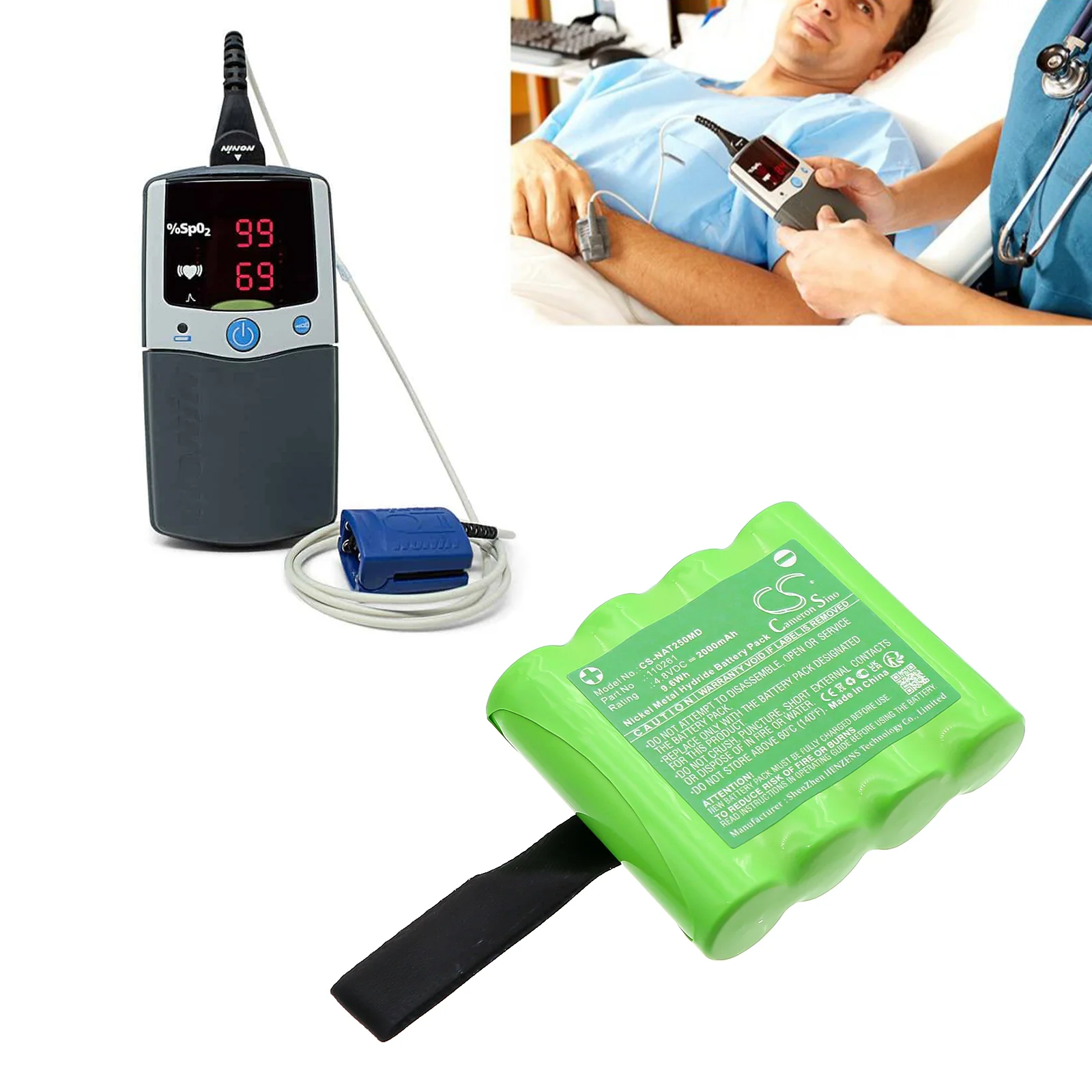 CS-NAT250MD : Battery for Nonin Palm Sat 2500 Pulse Oximeter, Pulseoximeter Palm SAT 2500, SAT 2500 - Replaces Nonin 110261, 3088-000 Rev B, OM11320 - Image 5