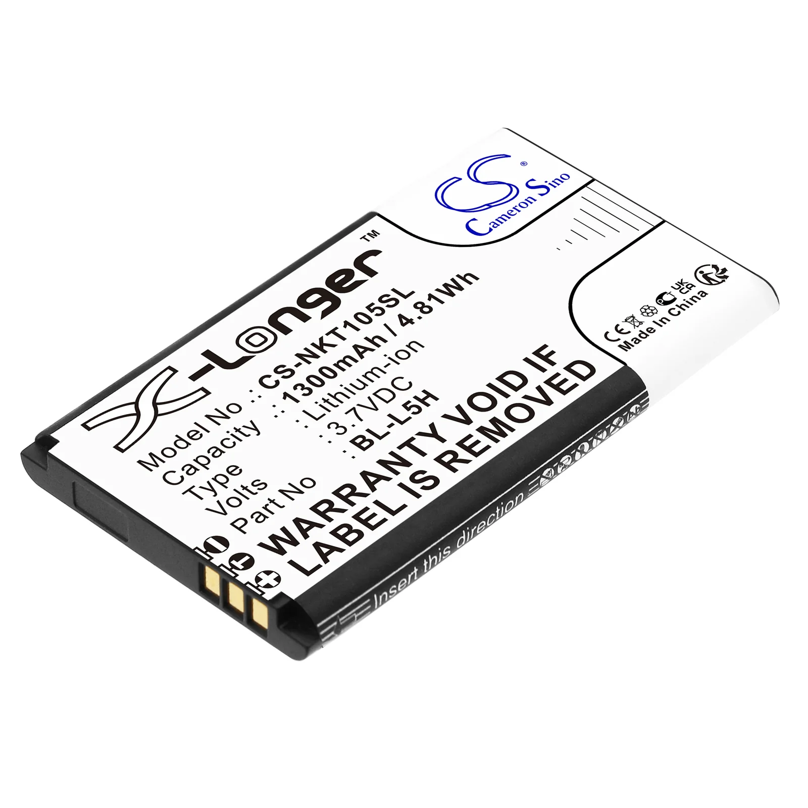 CS-NKT105SL : Battery for Nokia 105 2023, 105 4G, TA1385-DS and others - Replaces Nokia BL-L5H