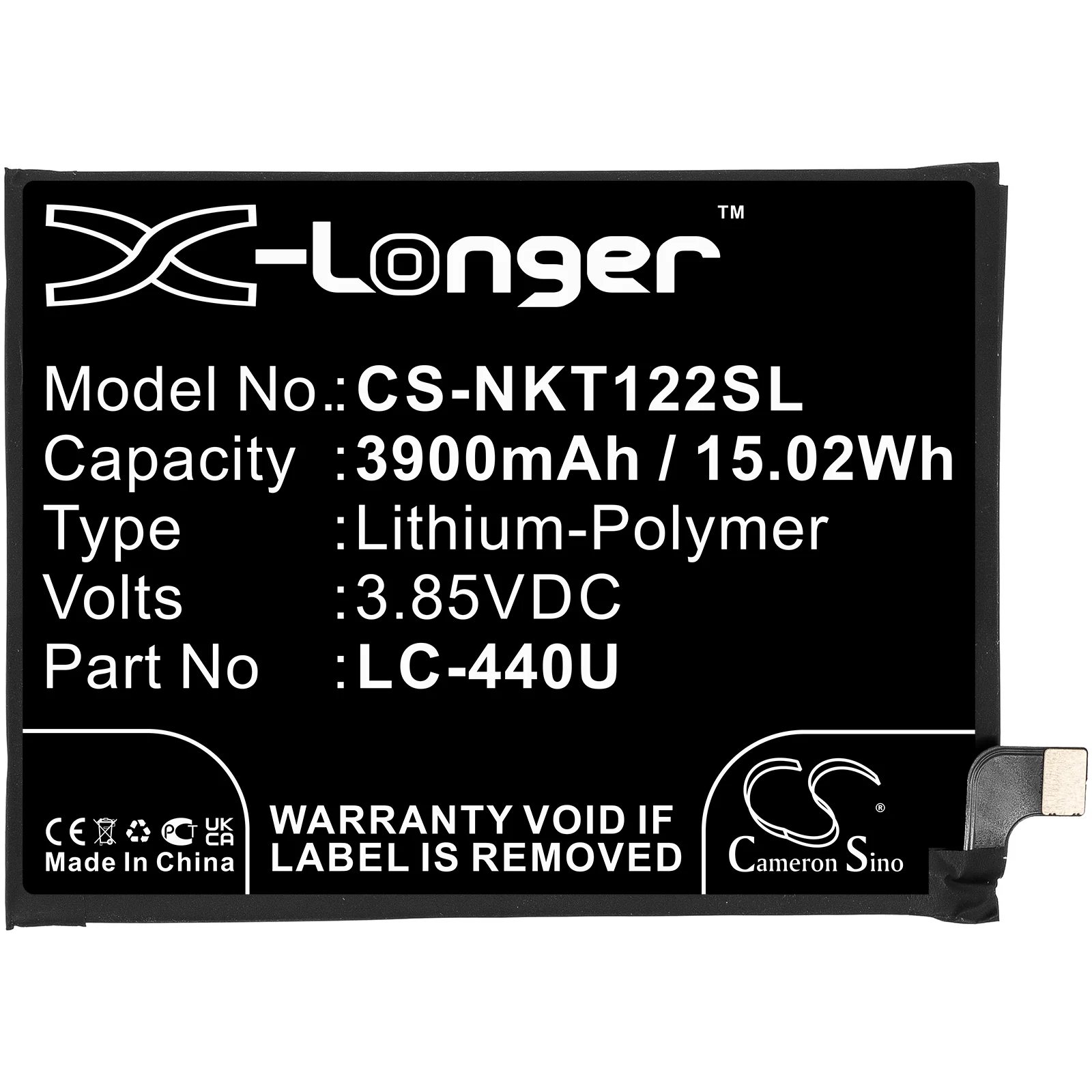 CS-NKT122SL : Battery for Nokia 5.3 2020, TA-1223 - Replaces Nokia LC-440U - Image 3