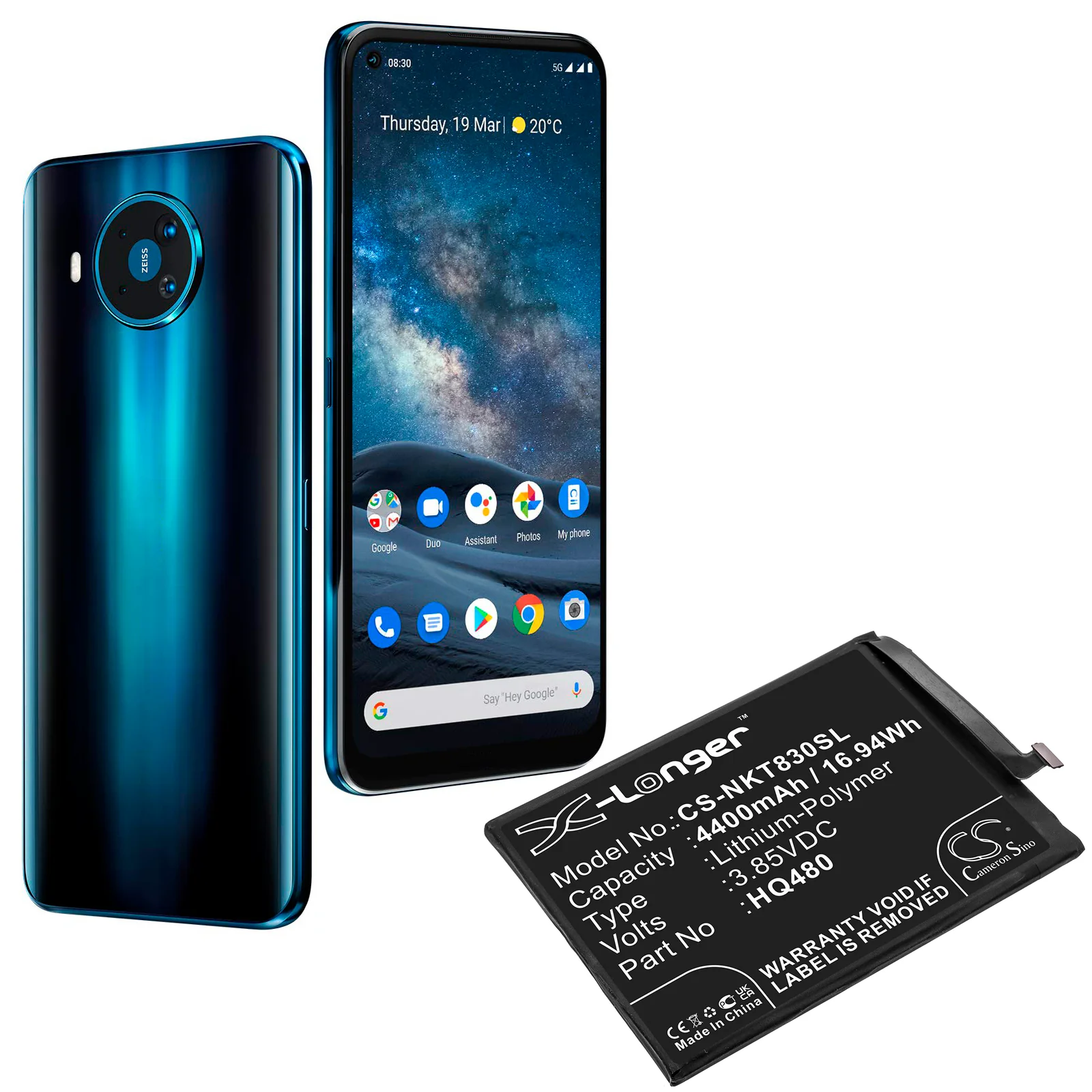 CS-NKT830SL : Battery for Nokia 8.3 2020 5G, 8 V 5G, TA-1243 and others - Replaces Nokia HQ480 - Image 5