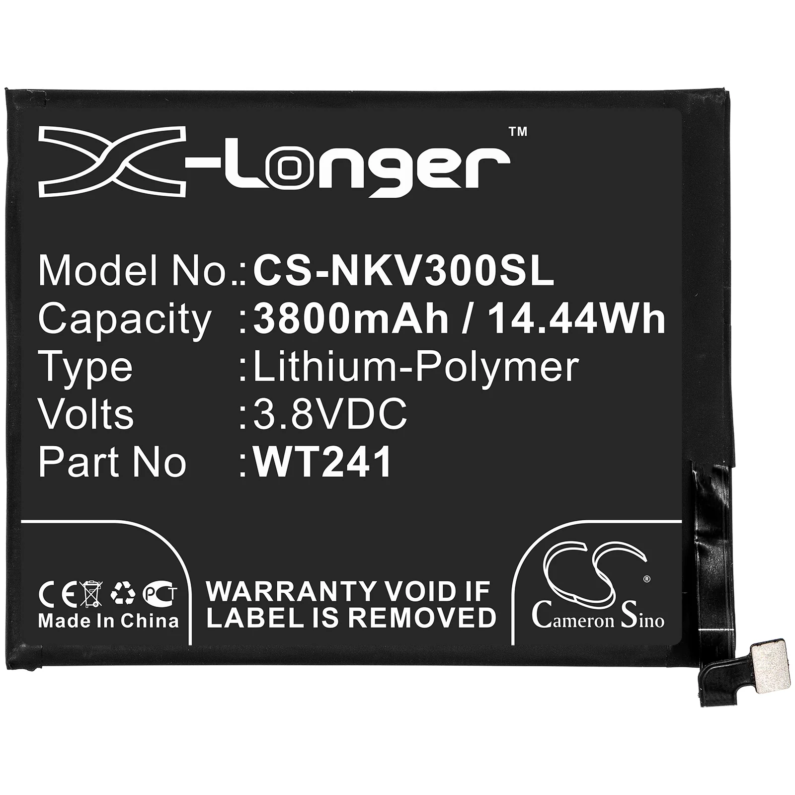 CS-NKV300SL : Battery for Nokia 3 V, TA-1153 - Replaces Nokia WT241 - Image 3