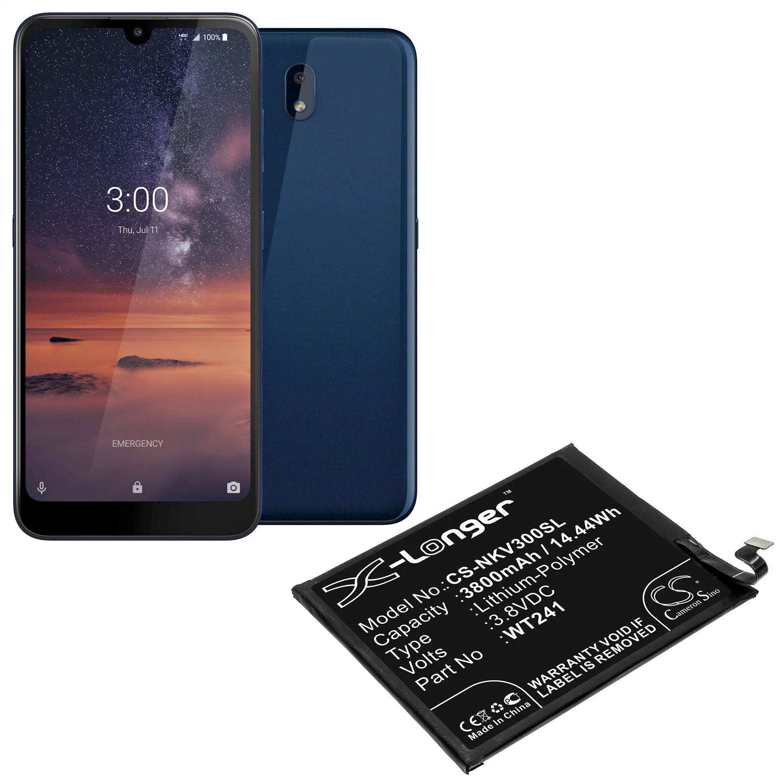 CS-NKV300SL : Battery for Nokia 3 V, TA-1153 - Replaces Nokia WT241 - Image 5
