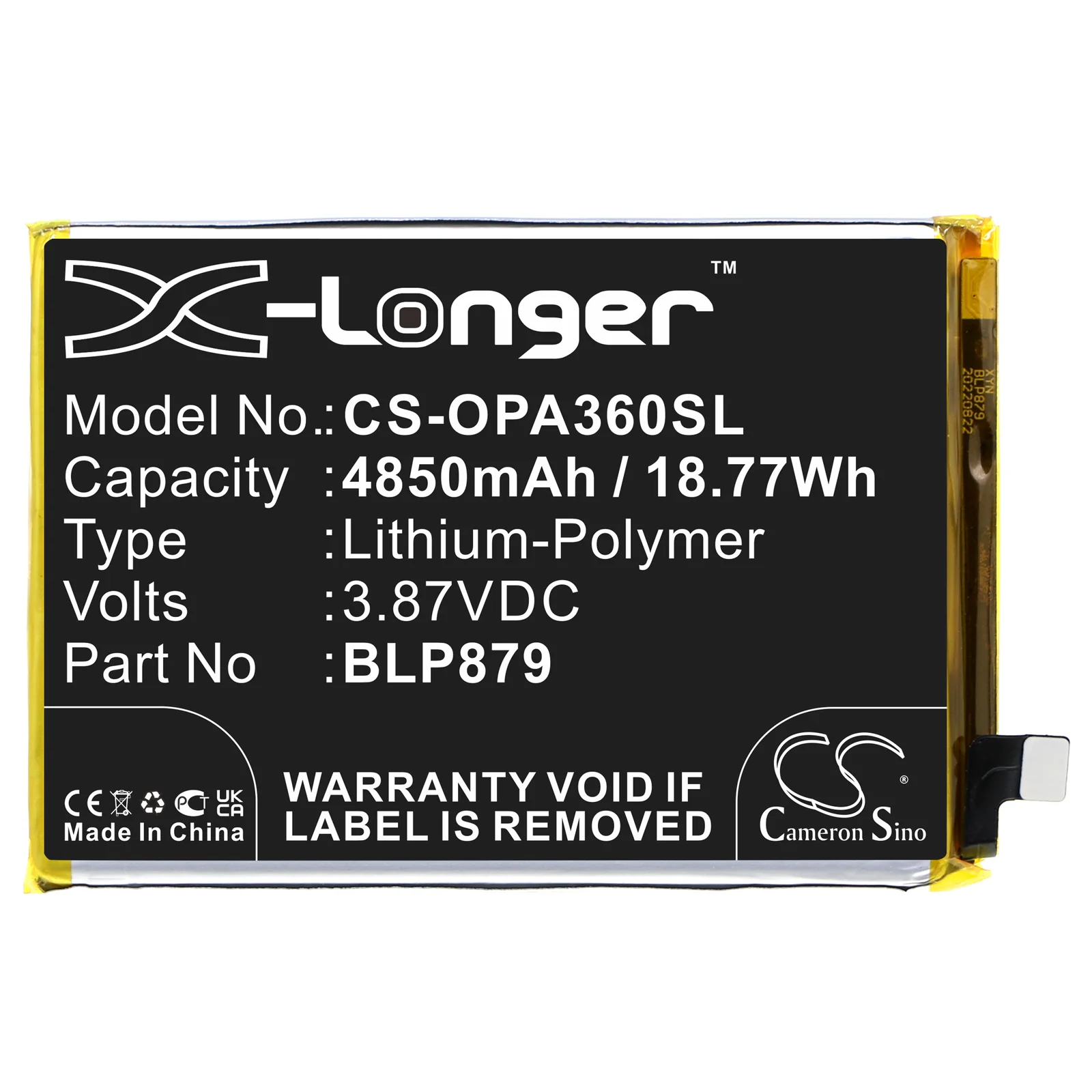 CS-OPA360SL : Battery for Oppo A36, PESM10, A36 2022 - Replaces Oppo BLP879 - Image 4