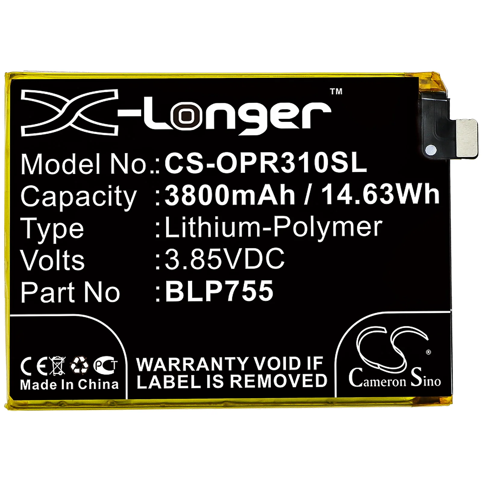 CS-OPR310SL : Battery for Oppo Reno 3 5G, Reno 3 5G Aura, PCLM50 and others - Replaces Oppo BLP755 - Image 3