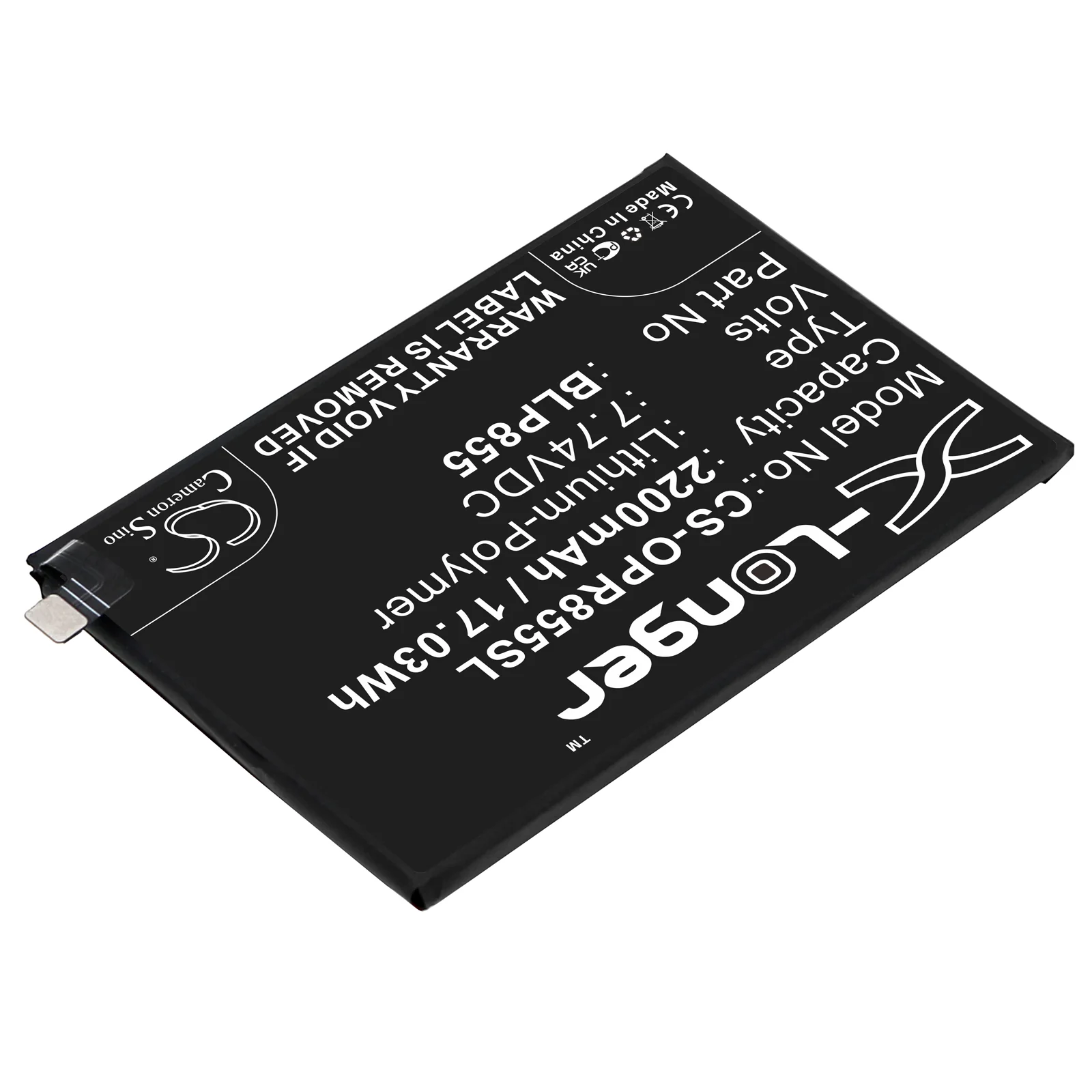 CS-OPR855SL : Battery for OPPO Reno6 Pro 5G, PEPM00 - Replaces OPPO BLP855 - Image 2