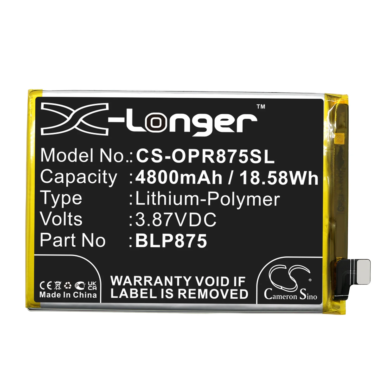 CS-OPR875SL : Battery for Oppo Realme Q3s, Realme Narzo 50, RMX3286 - Replaces Oppo BLP875 - Image 4
