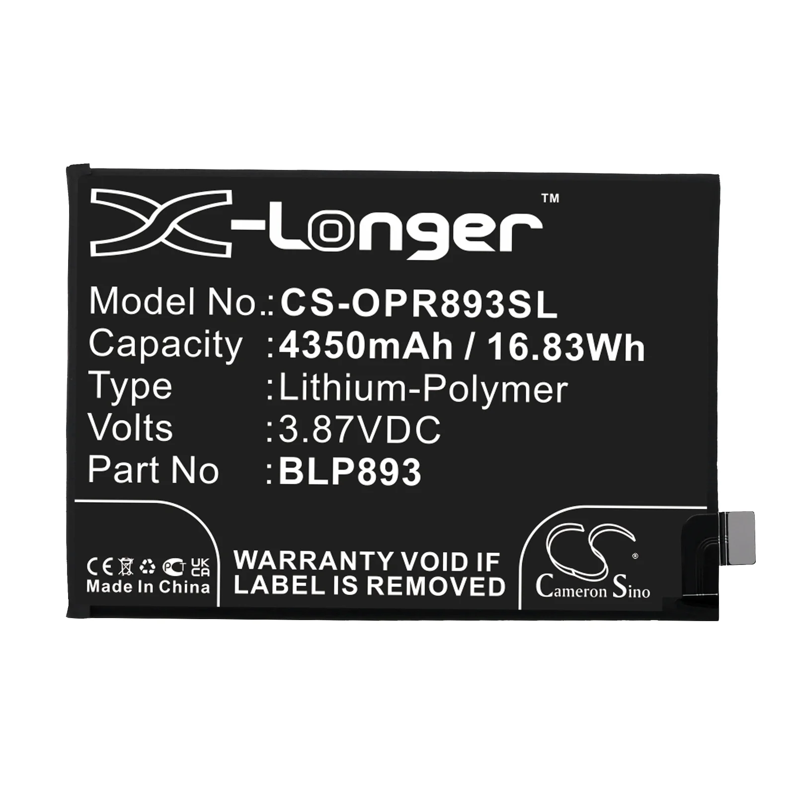 CS-OPR893SL : Battery for Oppo Reno 7, Reno 7 5G, PFJM10 - Replaces Oppo BLP893 - Image 4