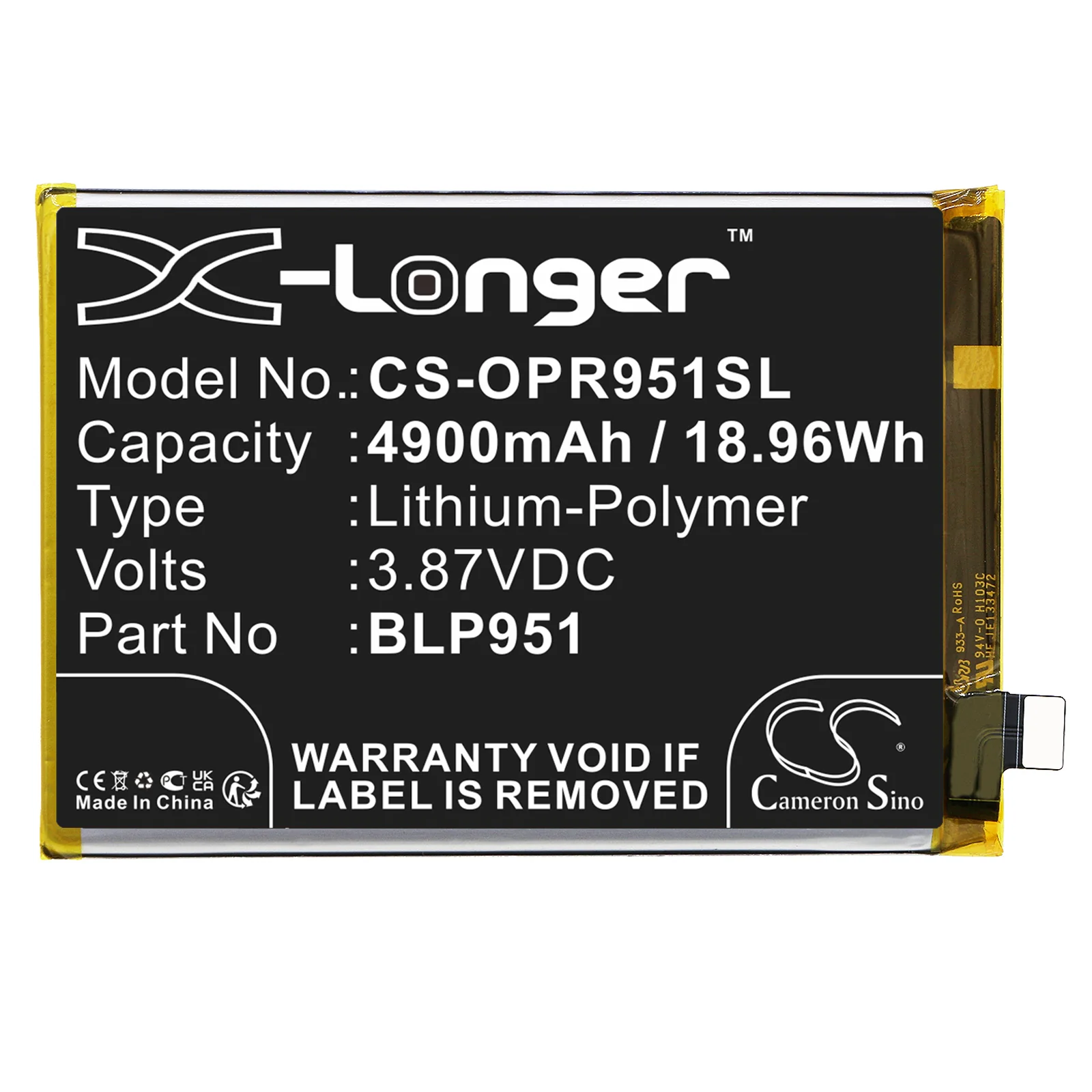 CS-OPR951SL : Battery for Oppo Realme 10 Pro+, RMX3687, RMX3686 - Replaces Oppo BLP951 - Image 4