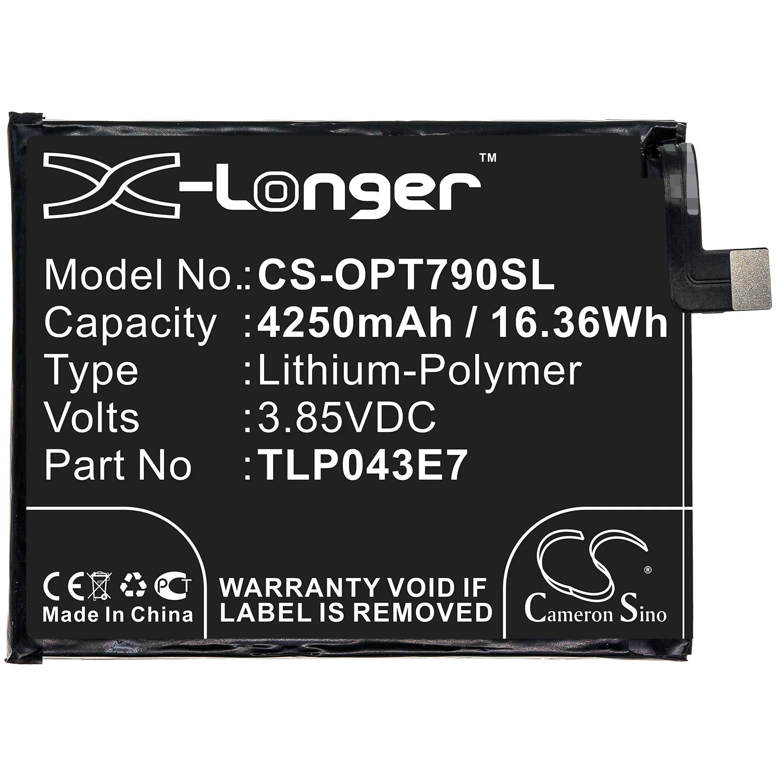 CS-OPT790SL : Battery for T-Mobile Revvl 5G - Replaces T-Mobile TLP043E7 - Image 3