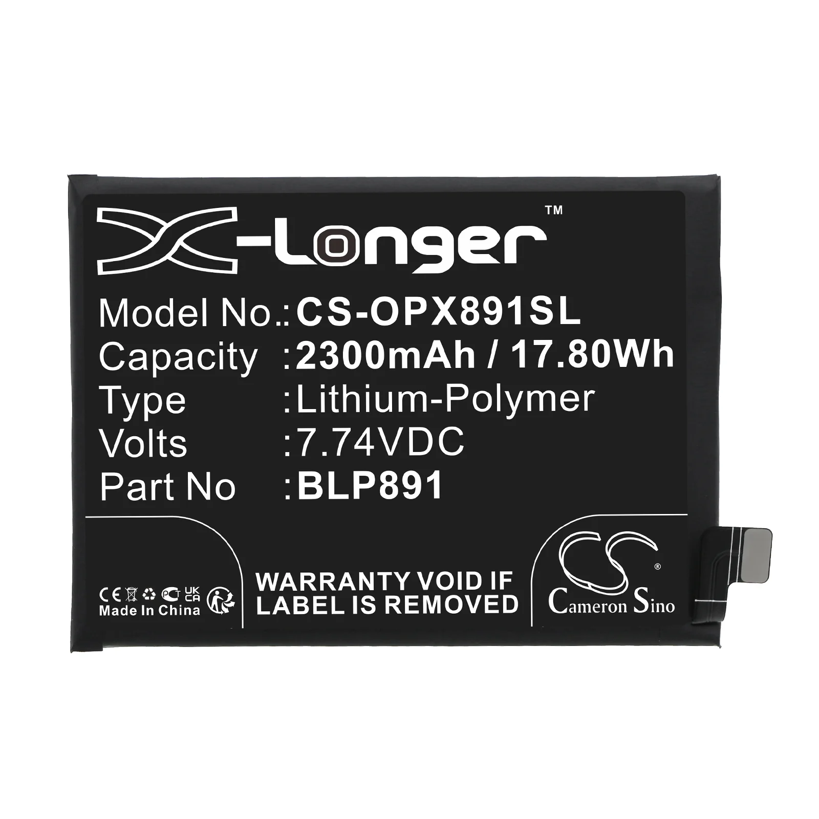 CS-OPX891SL : Battery for OPPO Find X5 5G, PFFM10 - Replaces OPPO BLP891 - Image 3