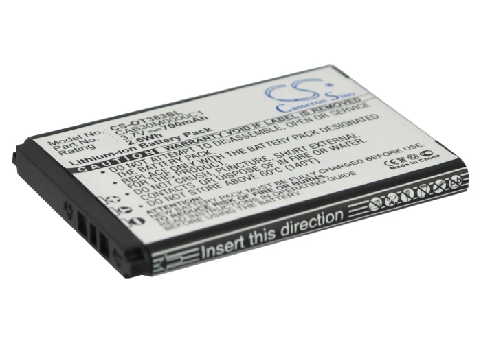 CS-OT383SL : Battery for Alcatel OT-600A, OT-383A, OT-206 and others - Replaces Alcatel OT-BY20, CAB30M0000C1, CAB30U0000C1 and others