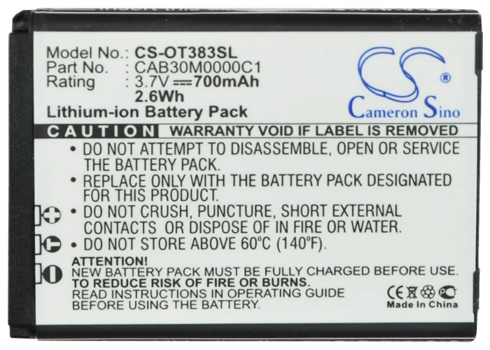 CS-OT383SL : Battery for Alcatel OT-600A, OT-383A, OT-206 and others - Replaces Alcatel OT-BY20, CAB30M0000C1, CAB30U0000C1 and others - Image 5