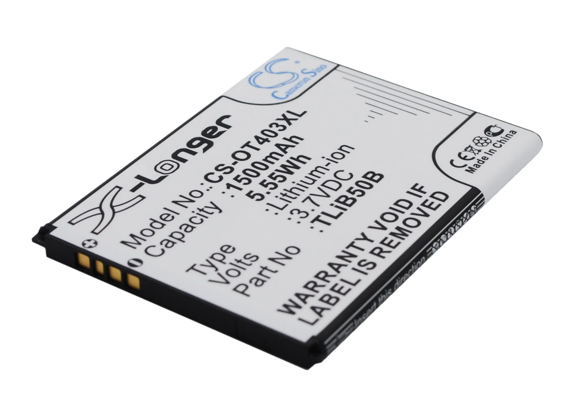 CS-OT403XL : Battery for Alcatel OT-4030, OT4030D, OT-4030X and others - Replaces Alcatel CAB60B0000C2, CAB60B0001C2, TLiB50B - Image 2