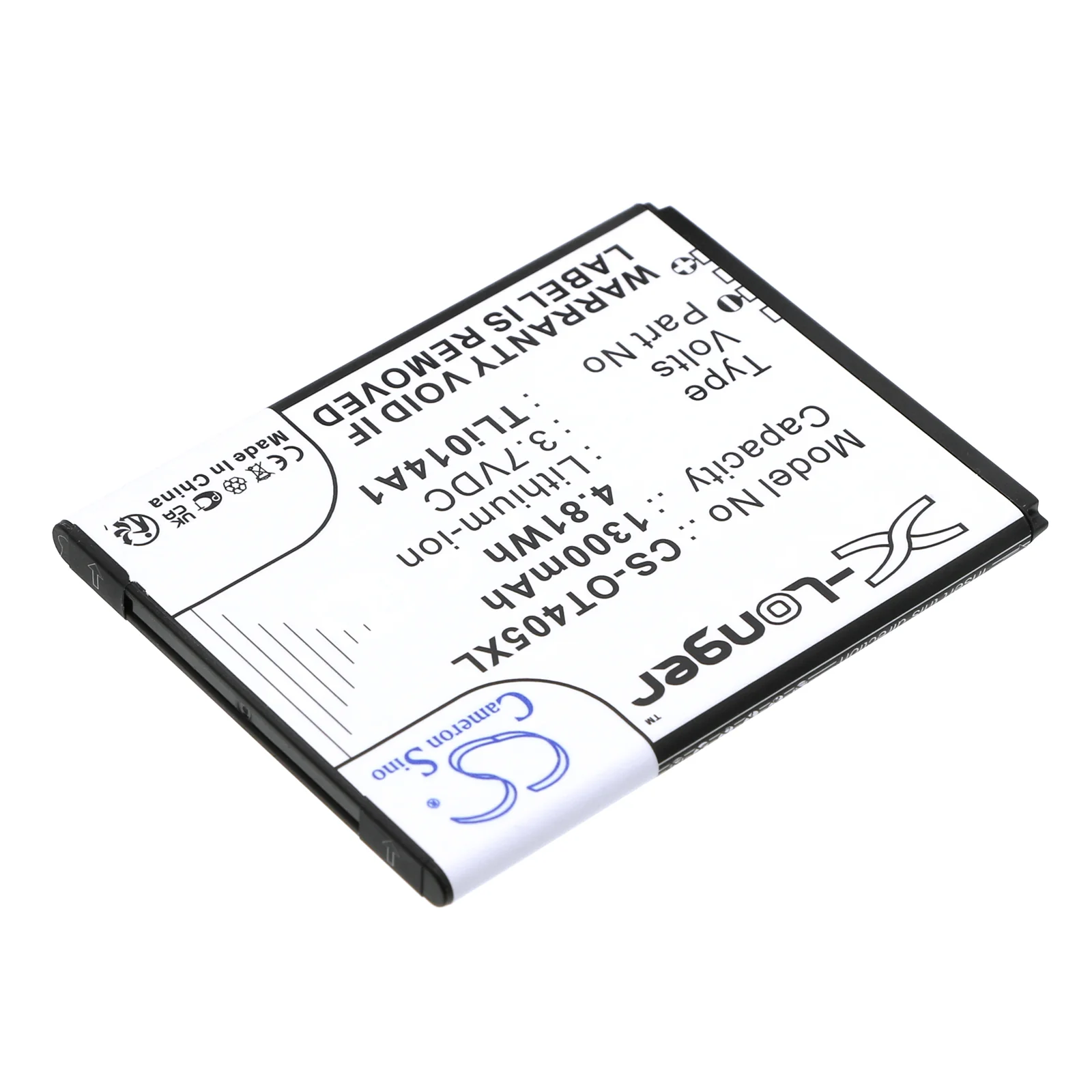 CS-OT405XL : Battery for T-Mobile Evolve, Evolve 3G - Replaces Alcatel TLi014A1, CAB1400002C1, CAB31C00002C1 - Image 2